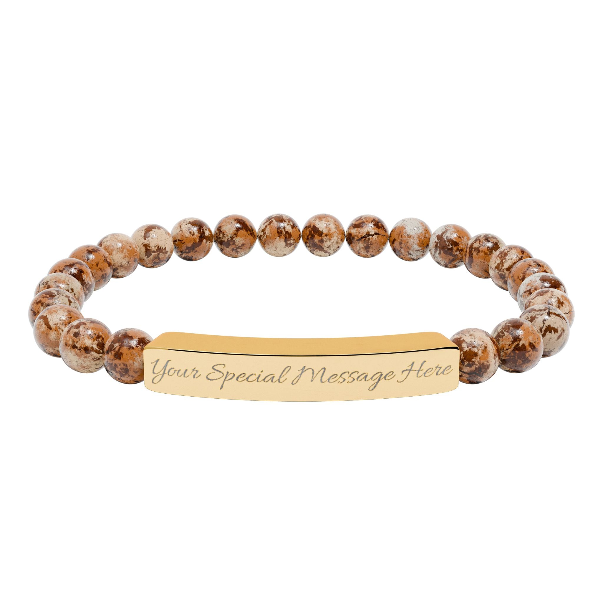 Personalized, Engravable Natural Stone Bar Bracelet — Personalized Stretch Beaded Bracelet
