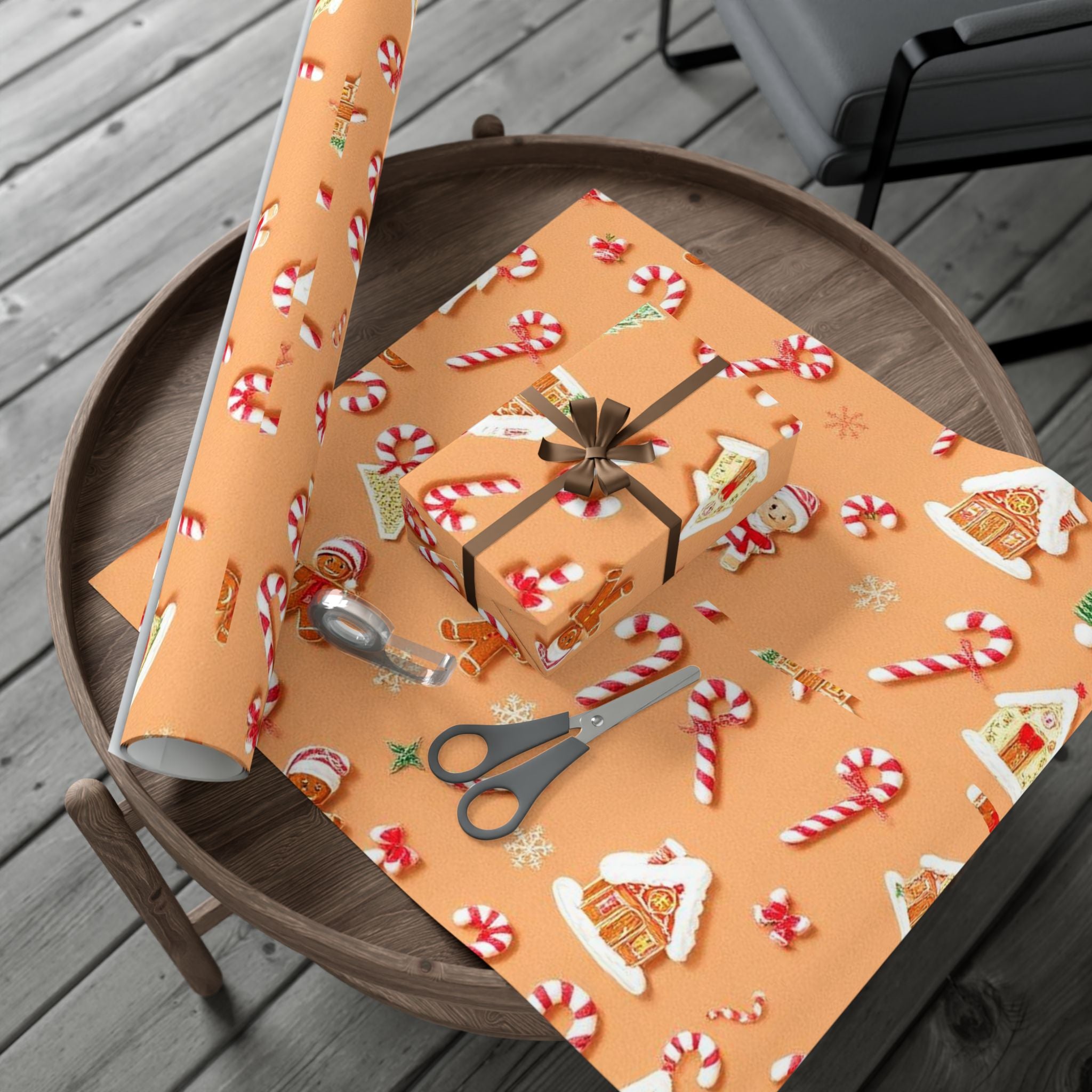 Wrapping Paper — Gingerbread & Candy Cane Holiday Gift Wrap