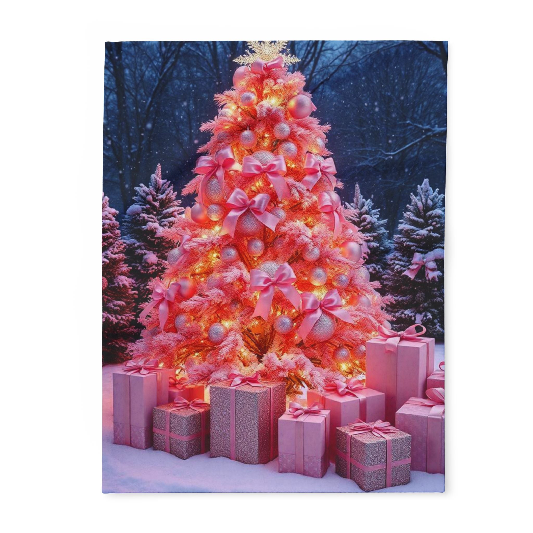 Pink Christmas Tree Fleece Blanket – Festive Holiday Cozy Throw
