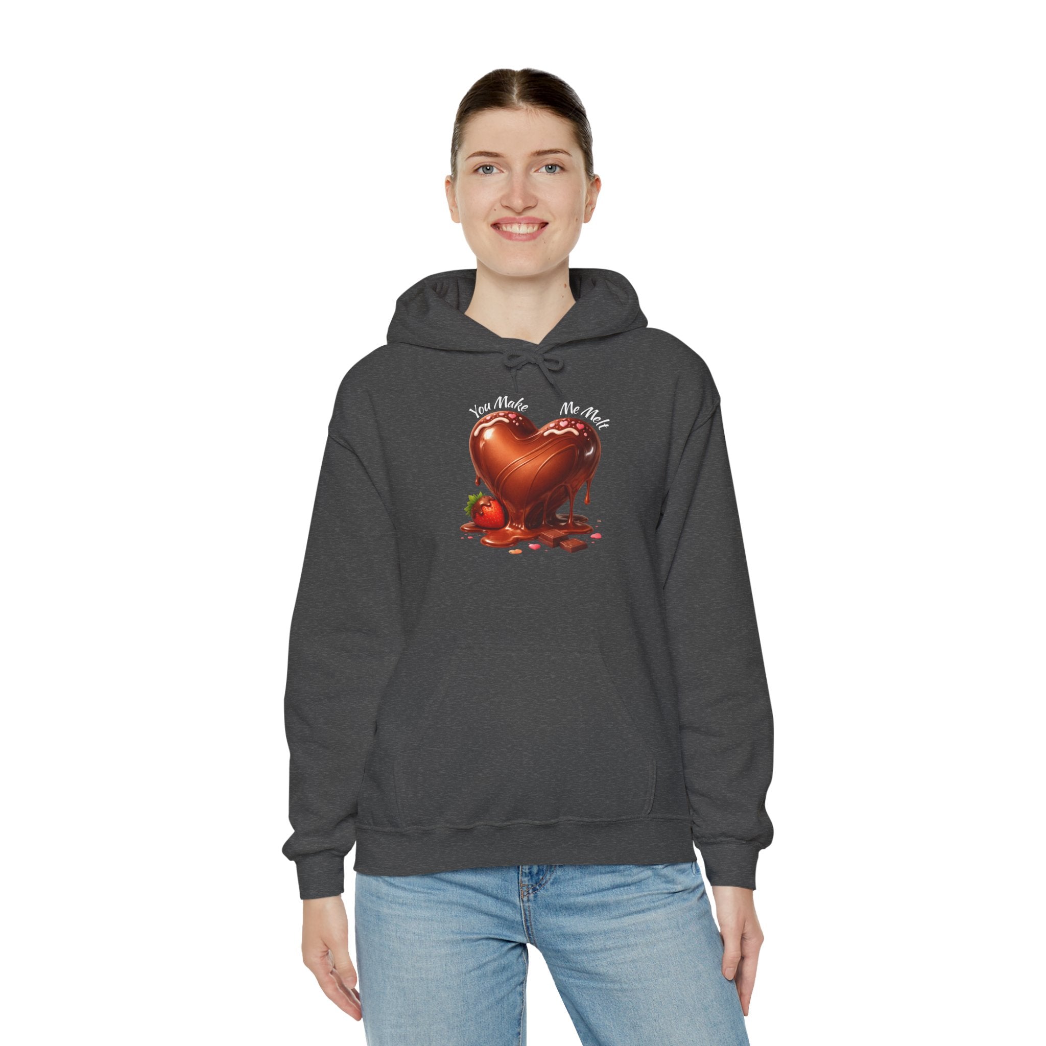 Chocolate-Dipped Heart Hoodie — Romantic Strawberry Valentine Sweatshirt