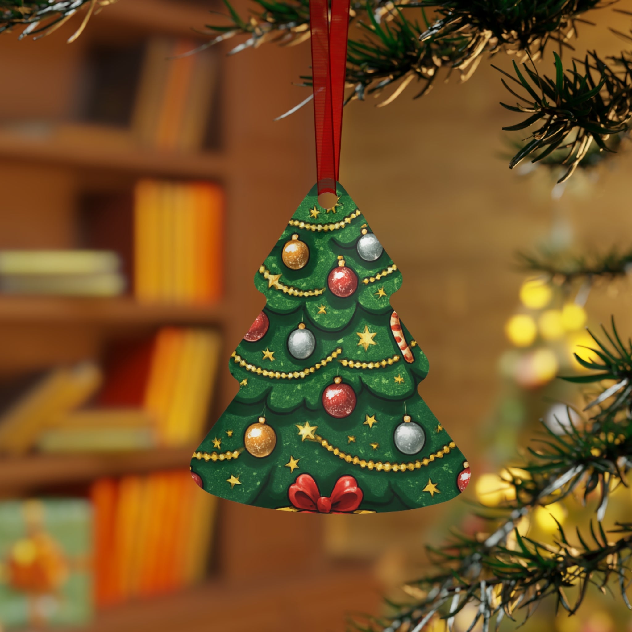 Bell Metal Ornament – Festive Christmas Tree Design with Baubles & Candy Canes