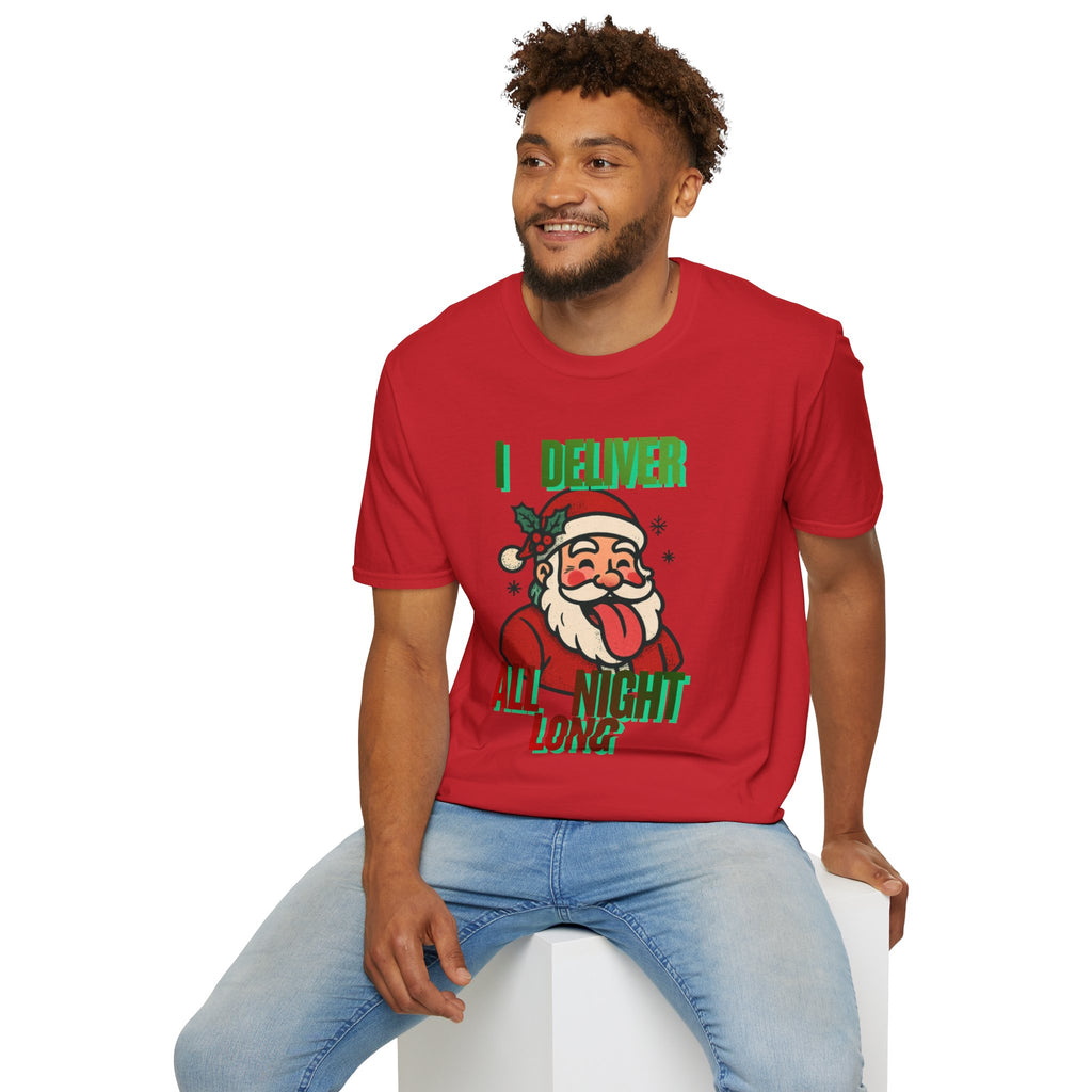 Adult Themed Santa T-Shirt - 'I Deliver All Night Long' Christmas Attire