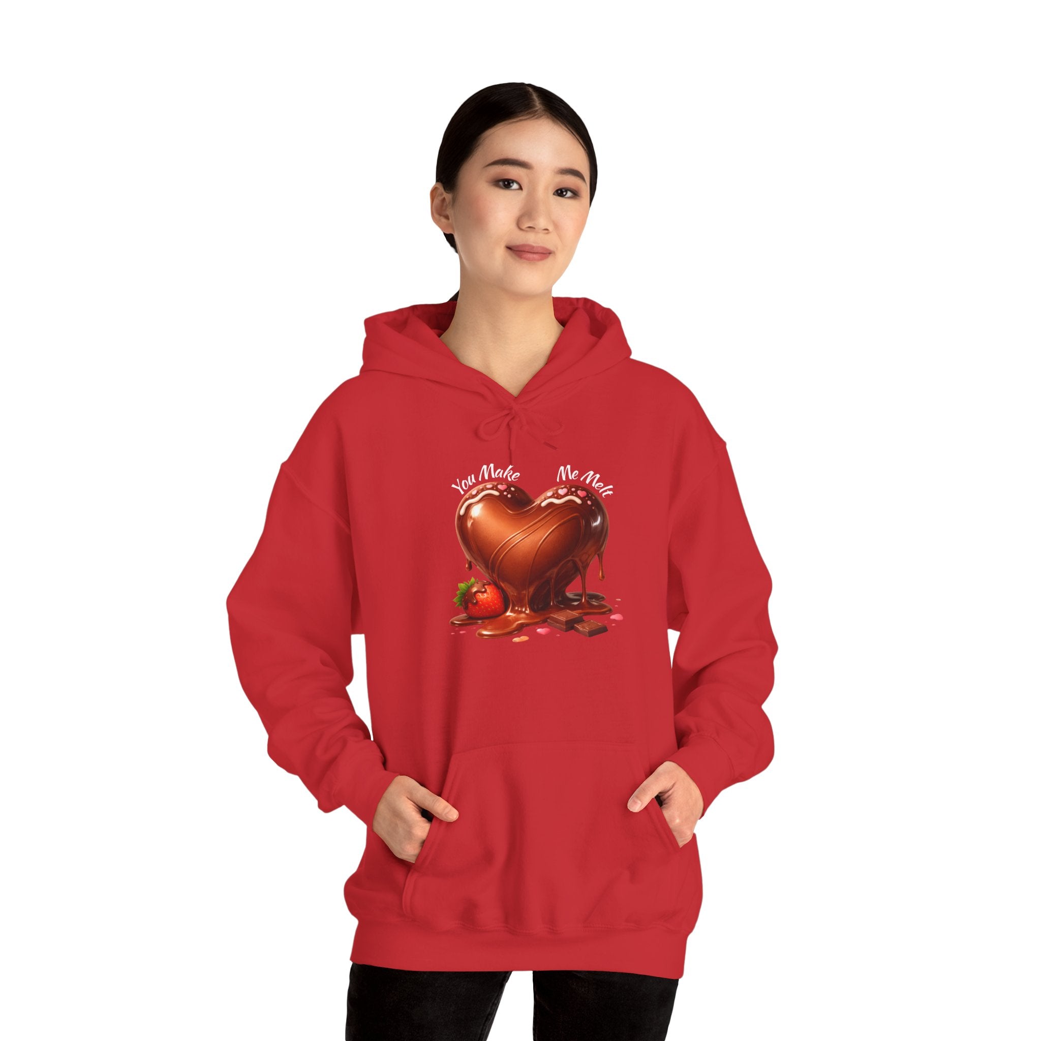 Chocolate-Dipped Heart Hoodie — Romantic Strawberry Valentine Sweatshirt