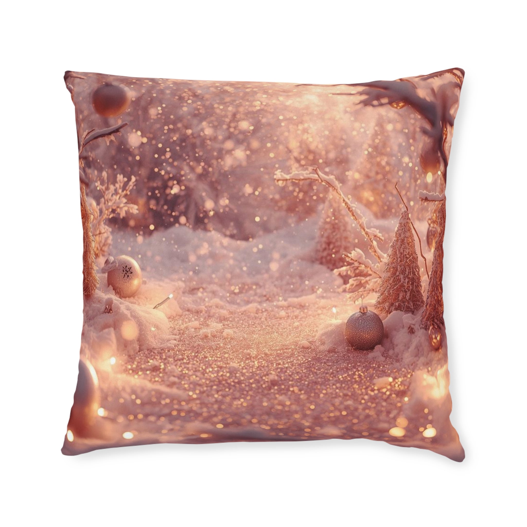 Pink Winter Wonderland Square Pillow — Decorative Throw Cushion