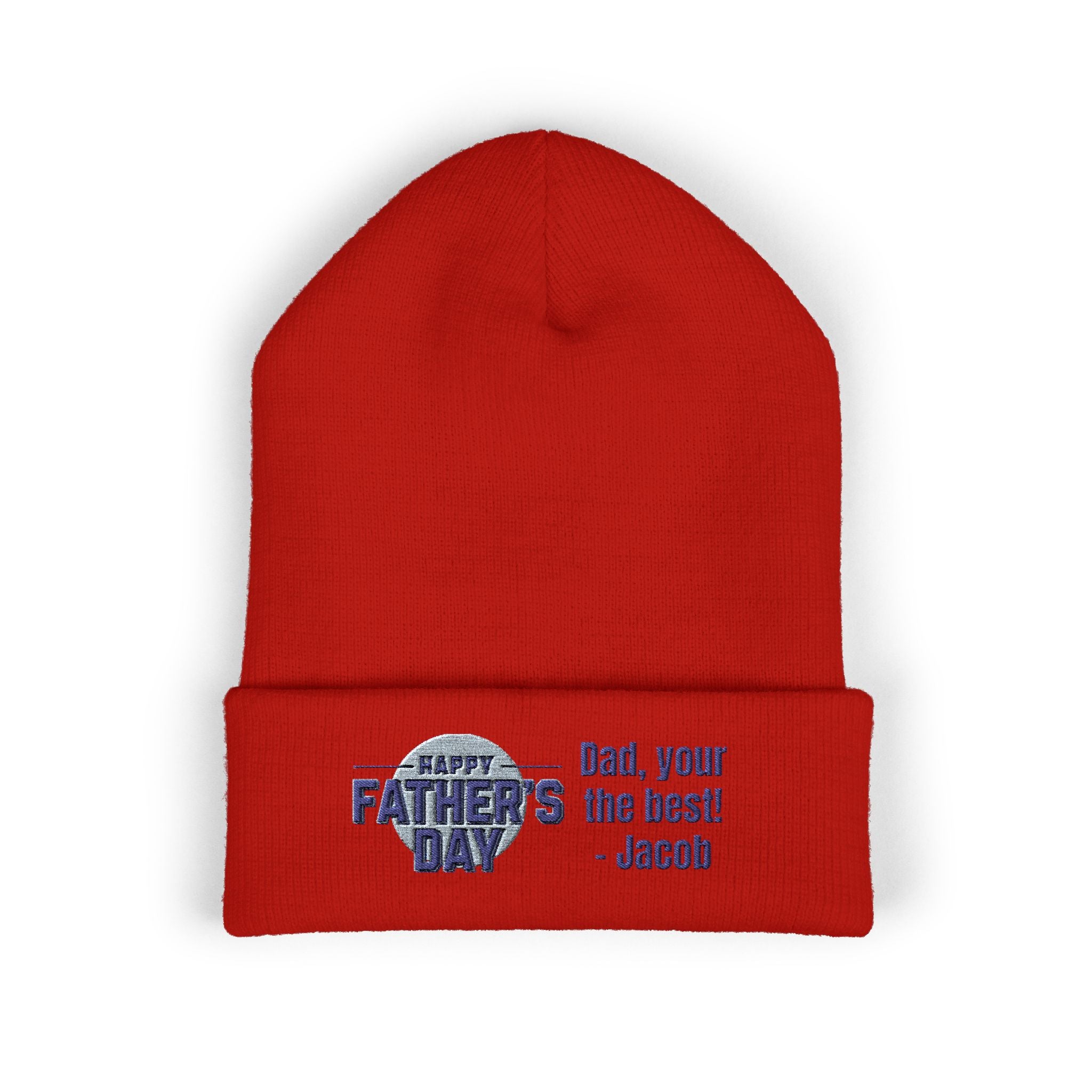 Embroidered "Happy Father's Day" Cuffed Beanie — Personalized Dad Gift