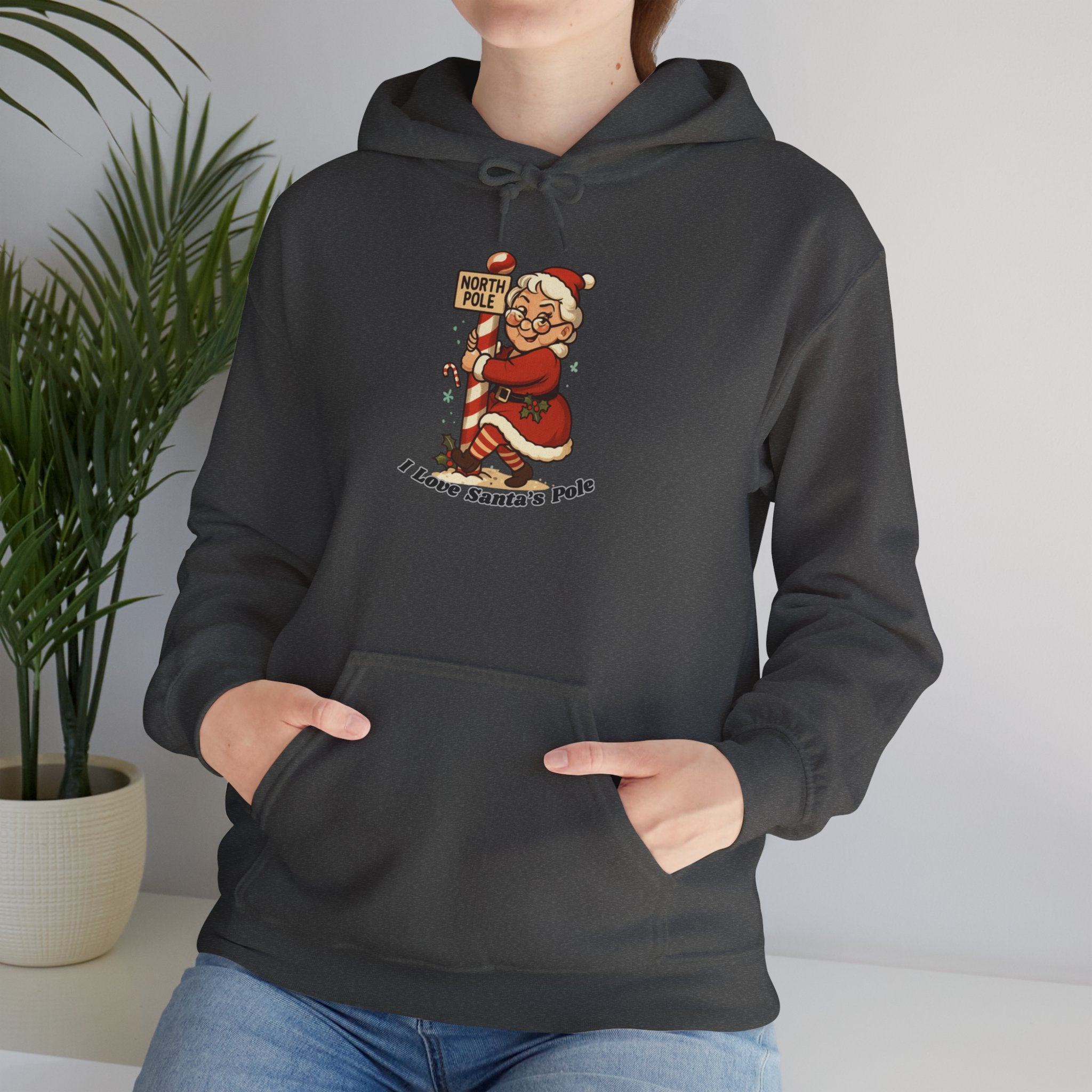 Adult Themed Mrs. Clause Hoodie - 'I Love Santa's Pole' Christmas Attire