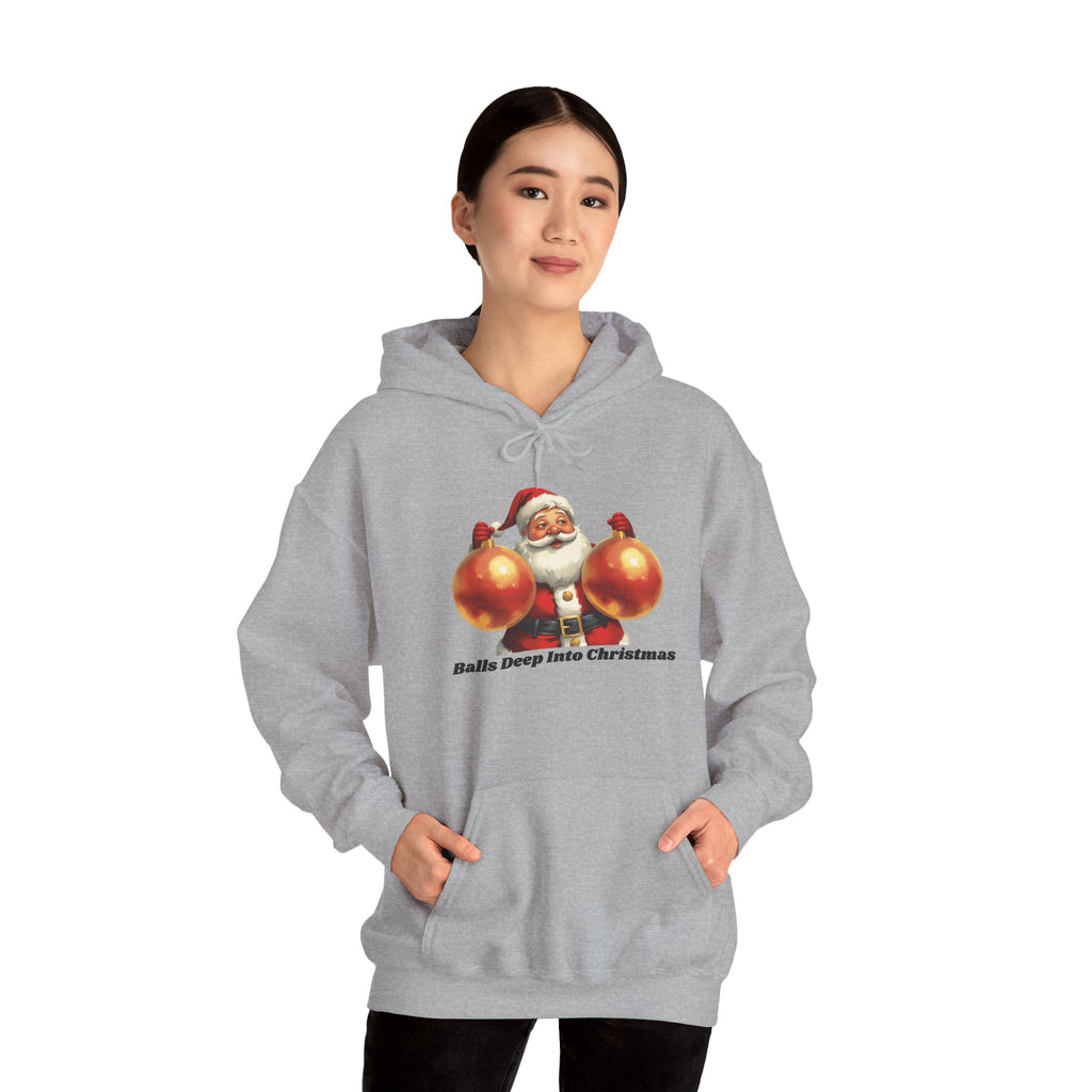 Adult Themed Santa Ornament Hoodie - 'Balls Deep Into Christmas' Christmas Attire