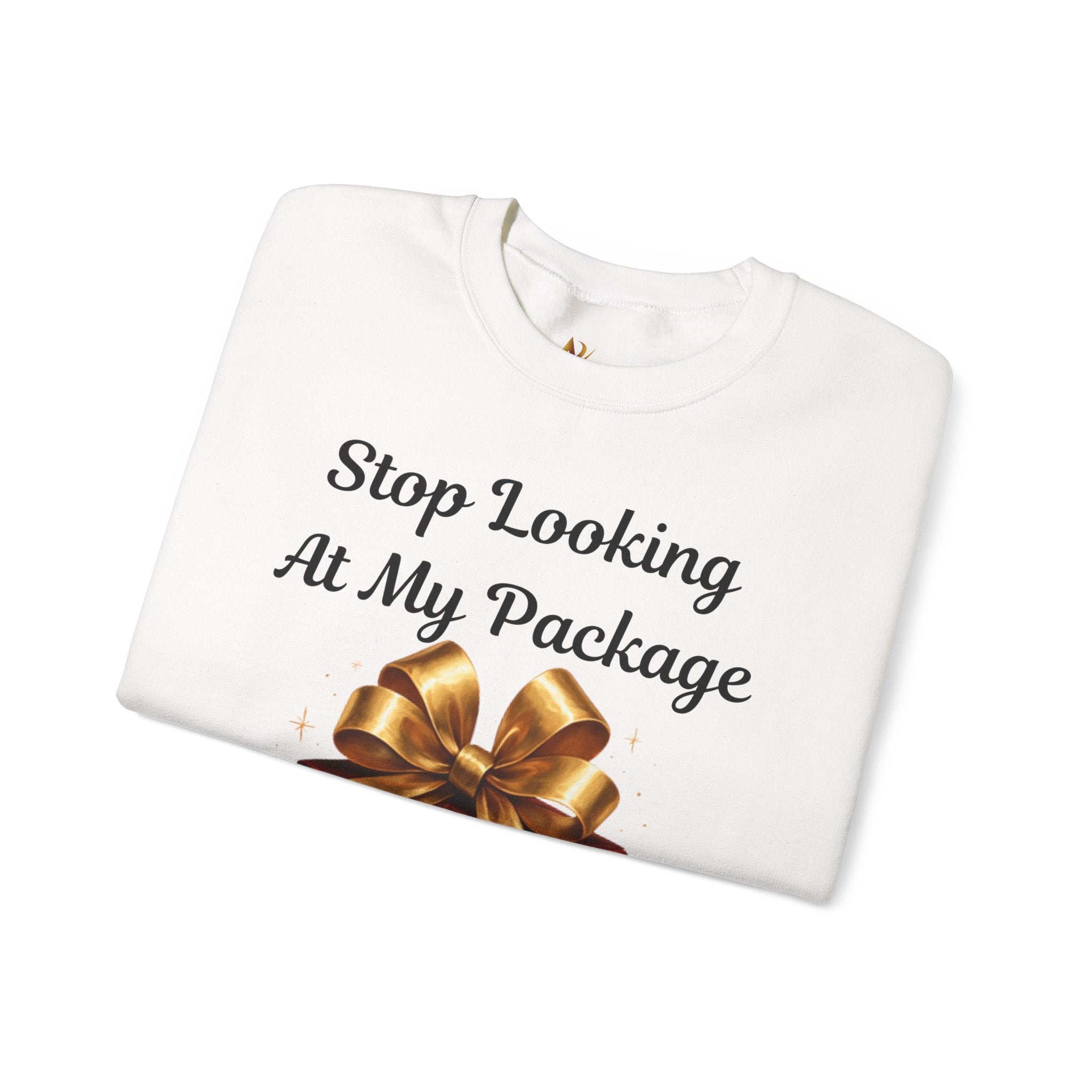 Adult Themed Big Gift Sweatshirt — 'Stop Looking At My Package' Christmas Attire