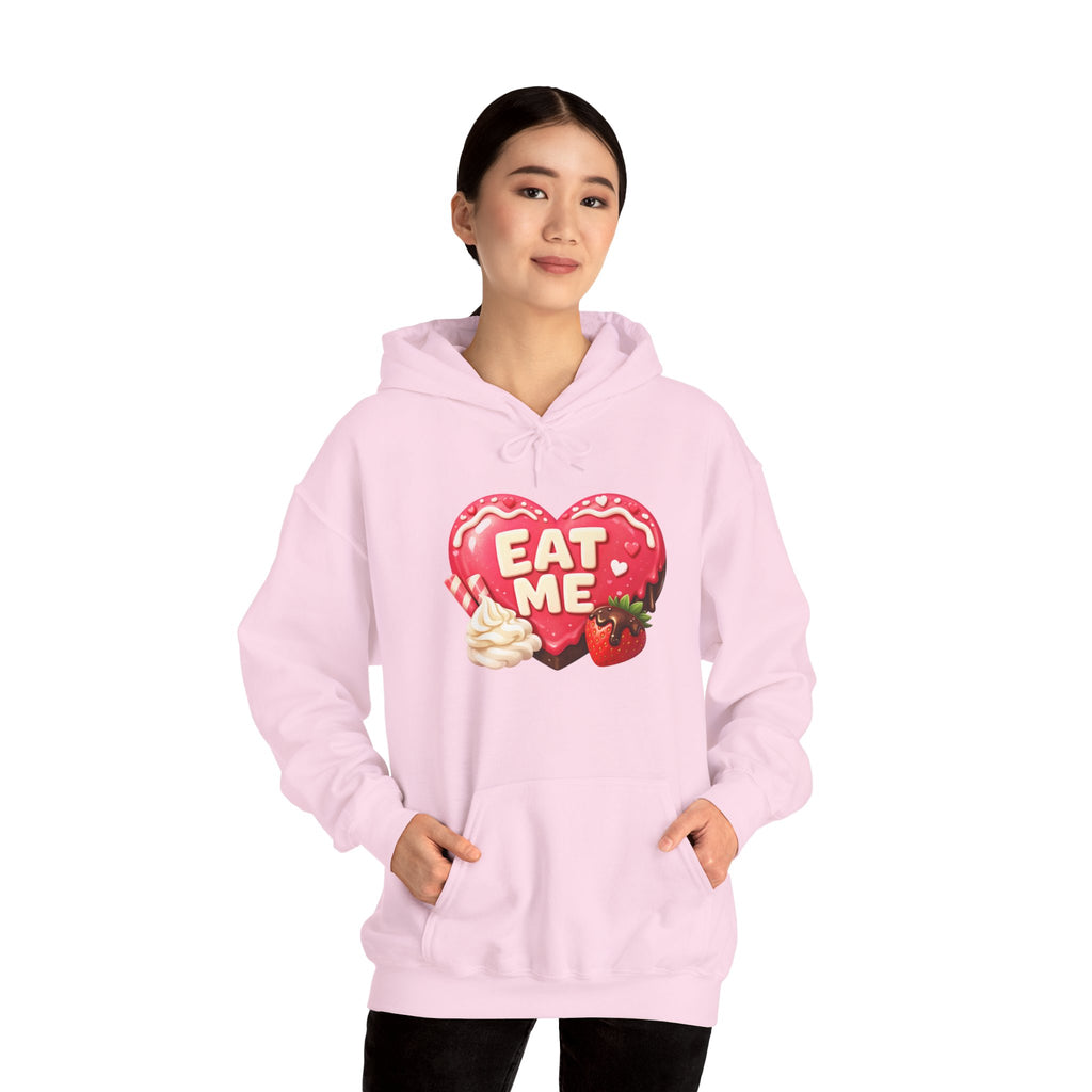 Eat Me Heart Graphic Hoodie — Strawberry Cream Dessert Design