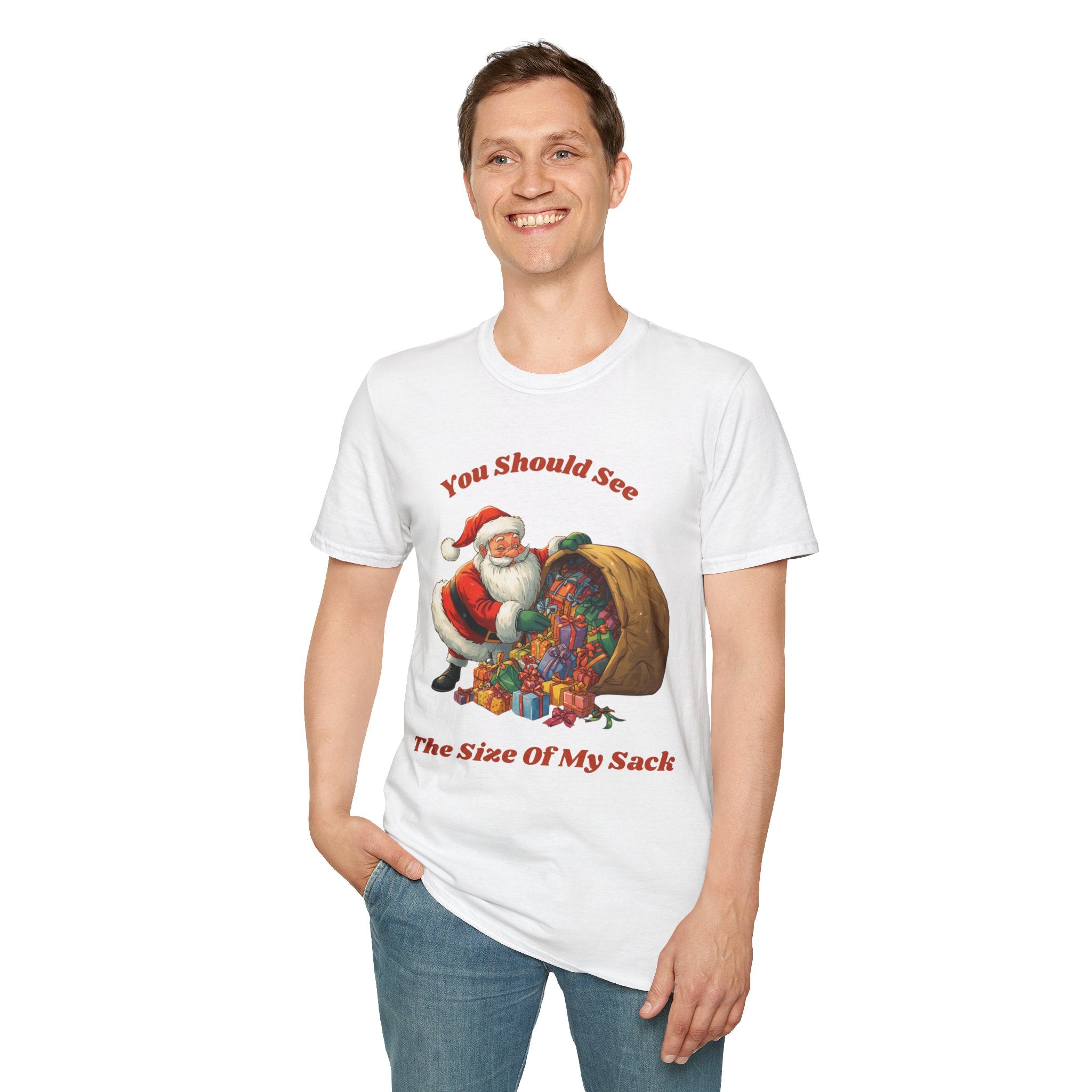 Adult Themed Santa with Sack T-Shirt - 'You Should See The Size Of My Sack' Christmas Attire