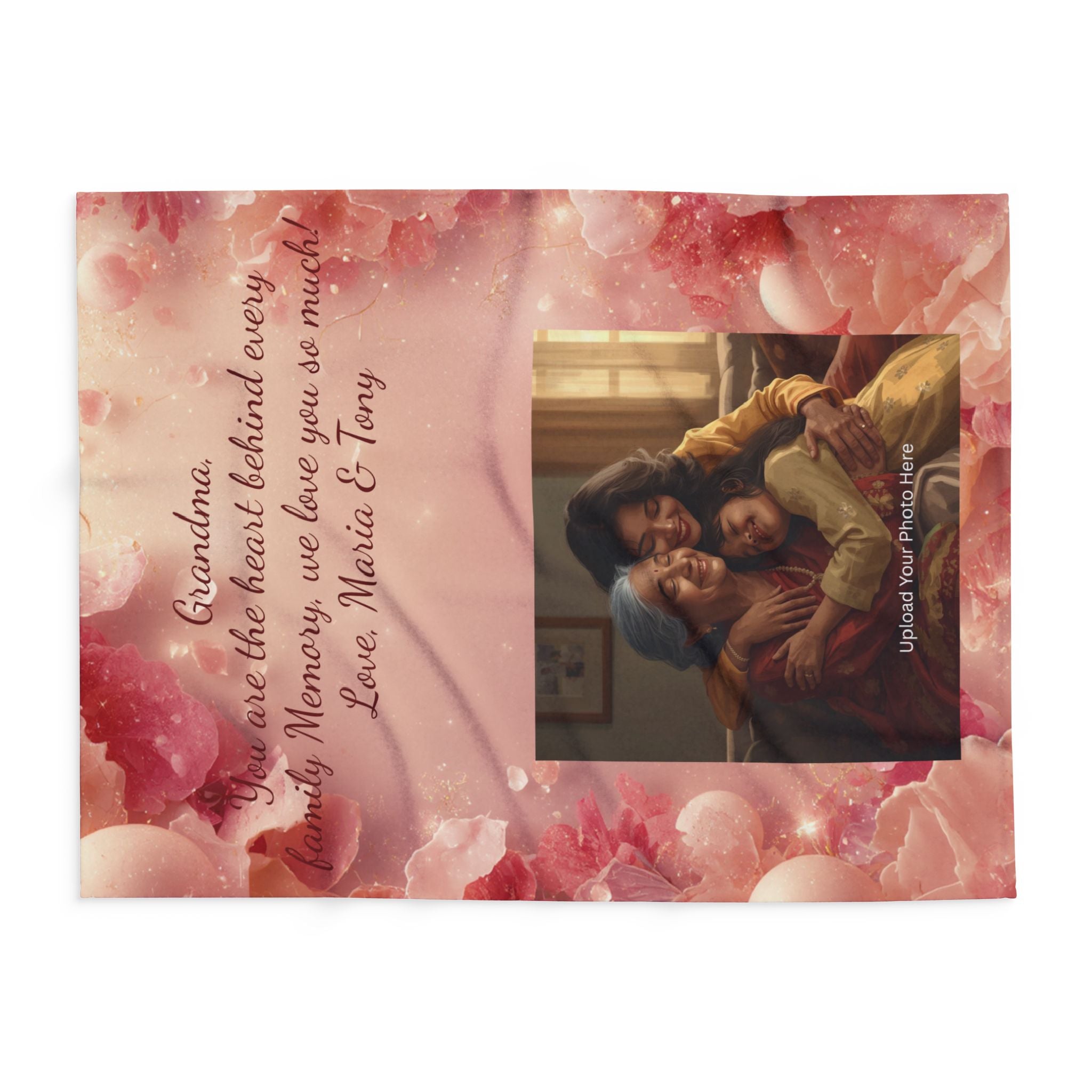 Personalized Photo Fleece Blanket — "Your Special Message Here" Floral Memorial Gift