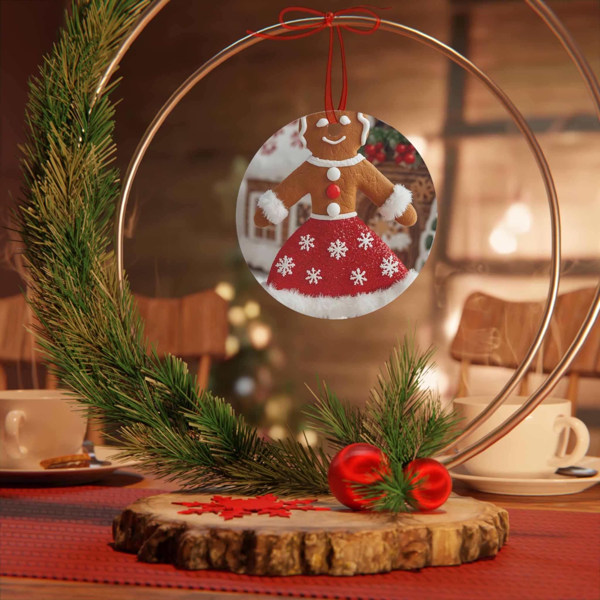 Gingerbread Girl Metal Ornament - Festive Christmas Tree Decoration