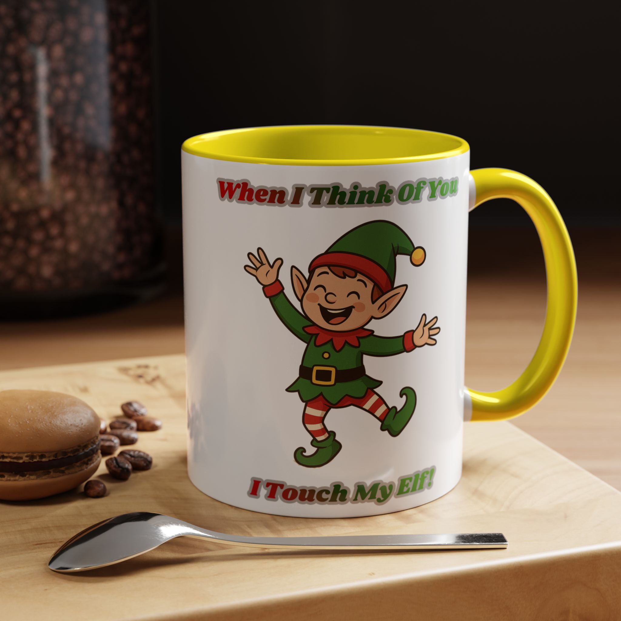 When I Think Of You I Touch My Elf Mug — Funny Christmas Coffee Cup (11/15oz)