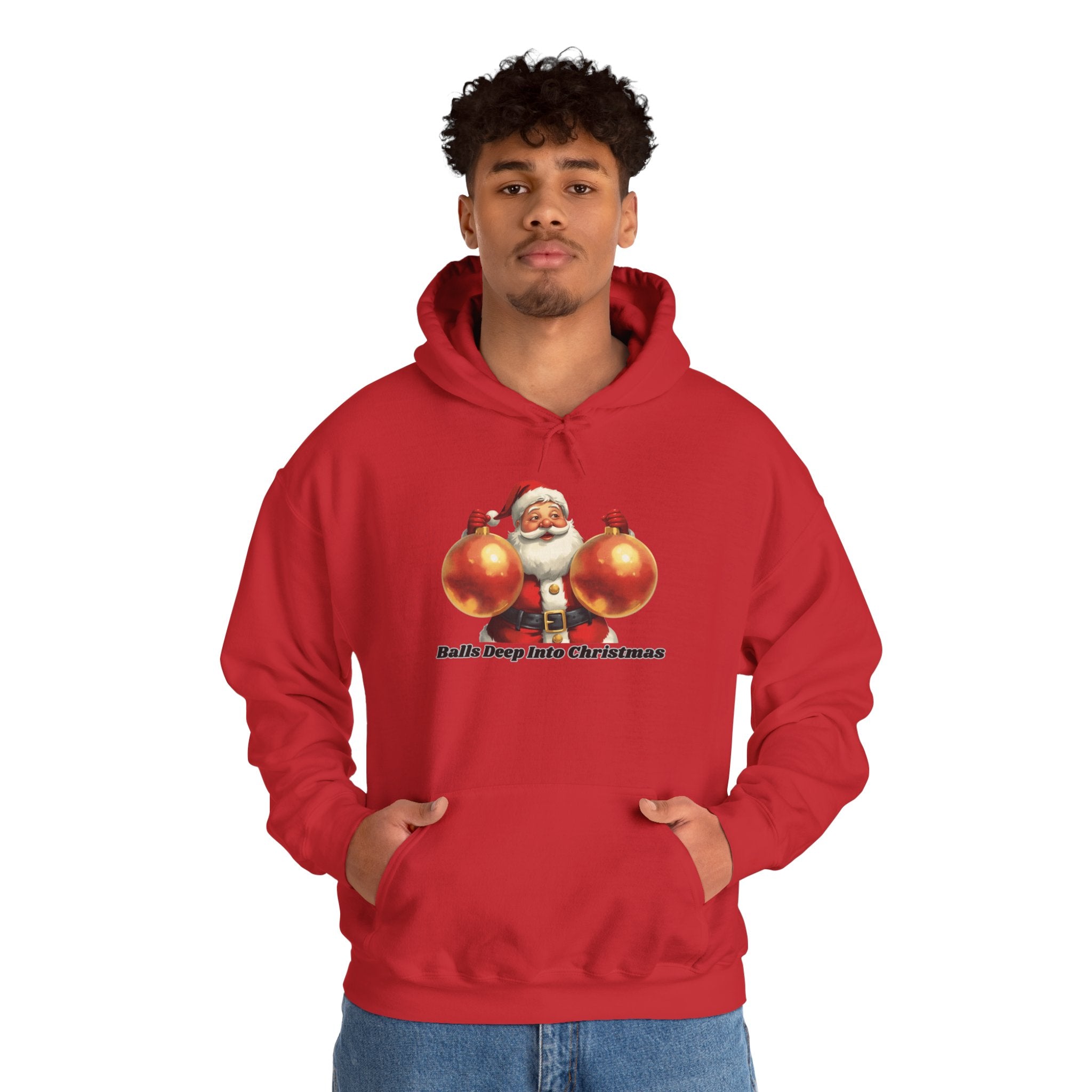 Adult Themed Santa Ornament Hoodie - 'Balls Deep Into Christmas' Christmas Attire
