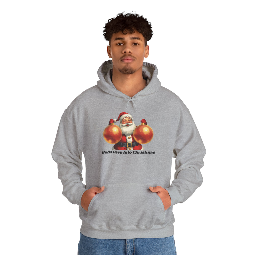 Adult Themed Santa Ornament Hoodie - 'Balls Deep Into Christmas' Christmas Attire