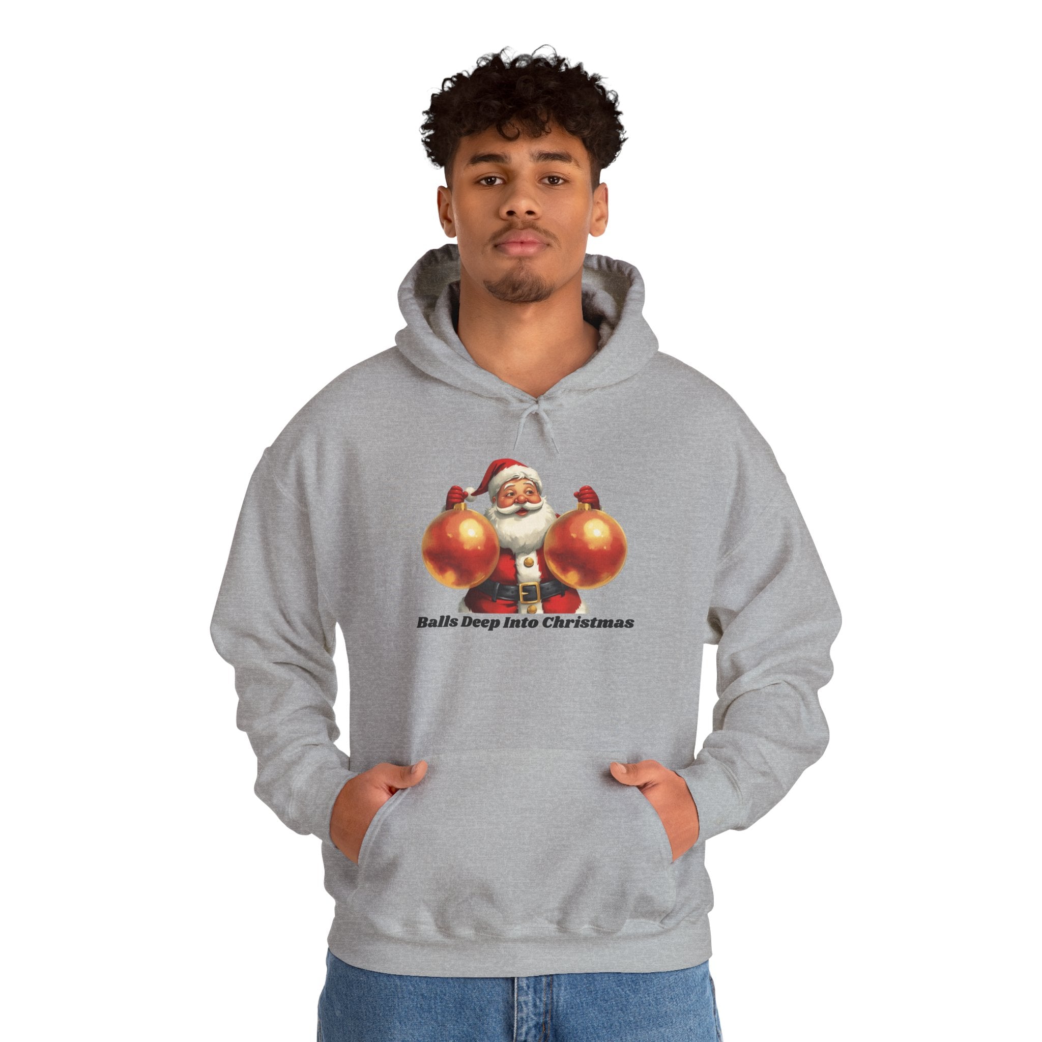 Adult Themed Santa Ornament Hoodie - 'Balls Deep Into Christmas' Christmas Attire