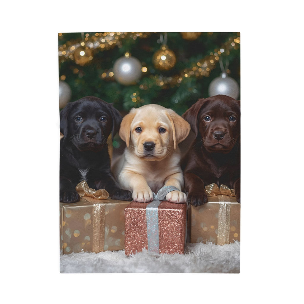 Christmas Labrador Puppies Velveteen Plush Blanket – Cozy Holiday Throw