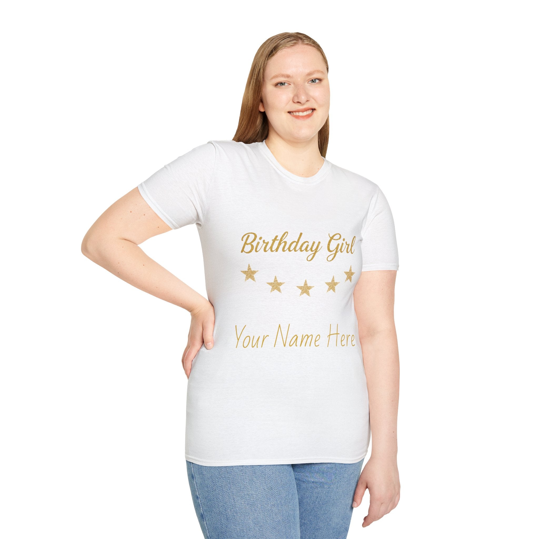 Birthday Girl T‑Shirt — Personalized 'Your Name Here' Gold Stars Tee
