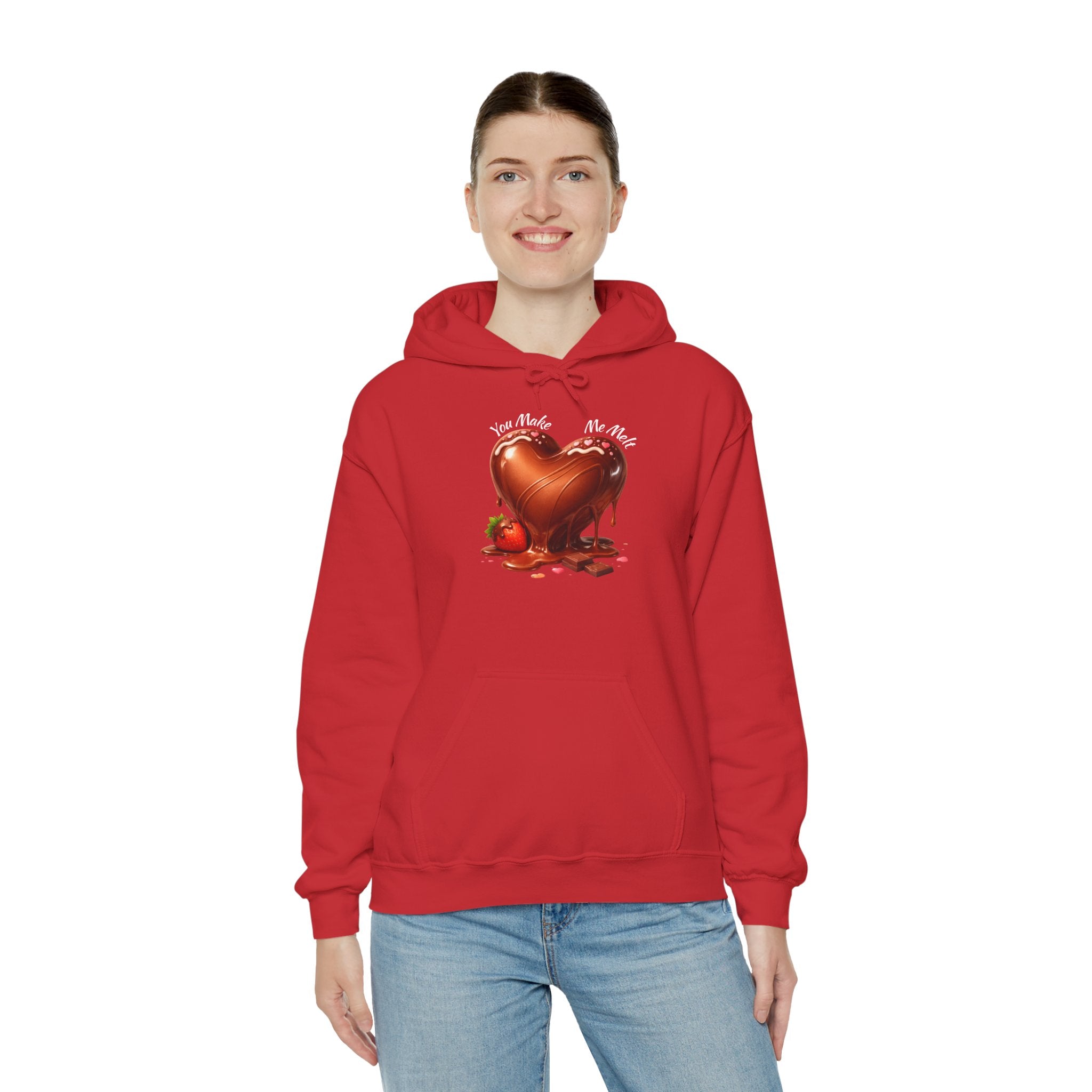 Chocolate-Dipped Heart Hoodie — Romantic Strawberry Valentine Sweatshirt