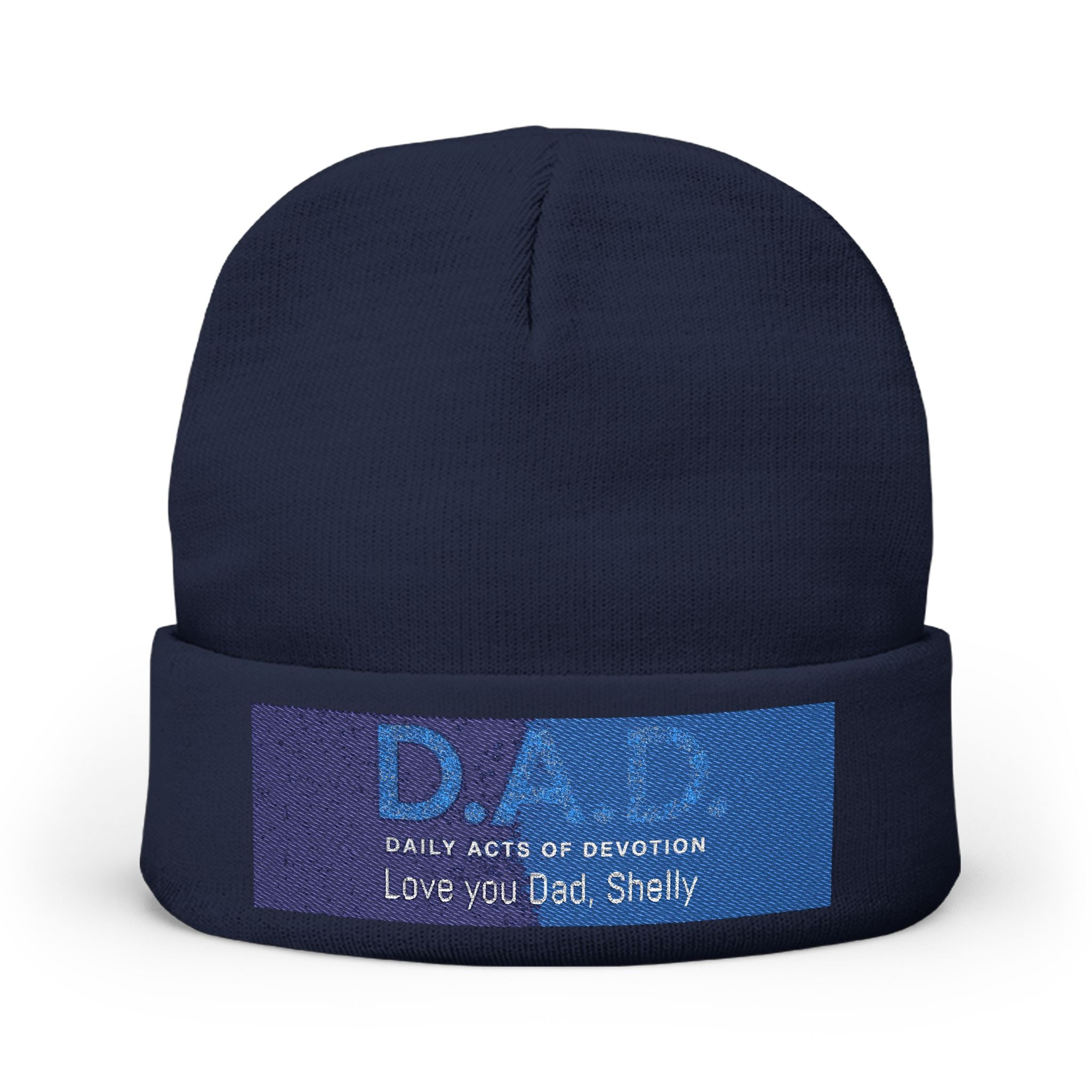 Embroidered 'D.A.D. Daily Acts of Devotion' Knit Beanie — Personalized Love You Dad Winter Hat