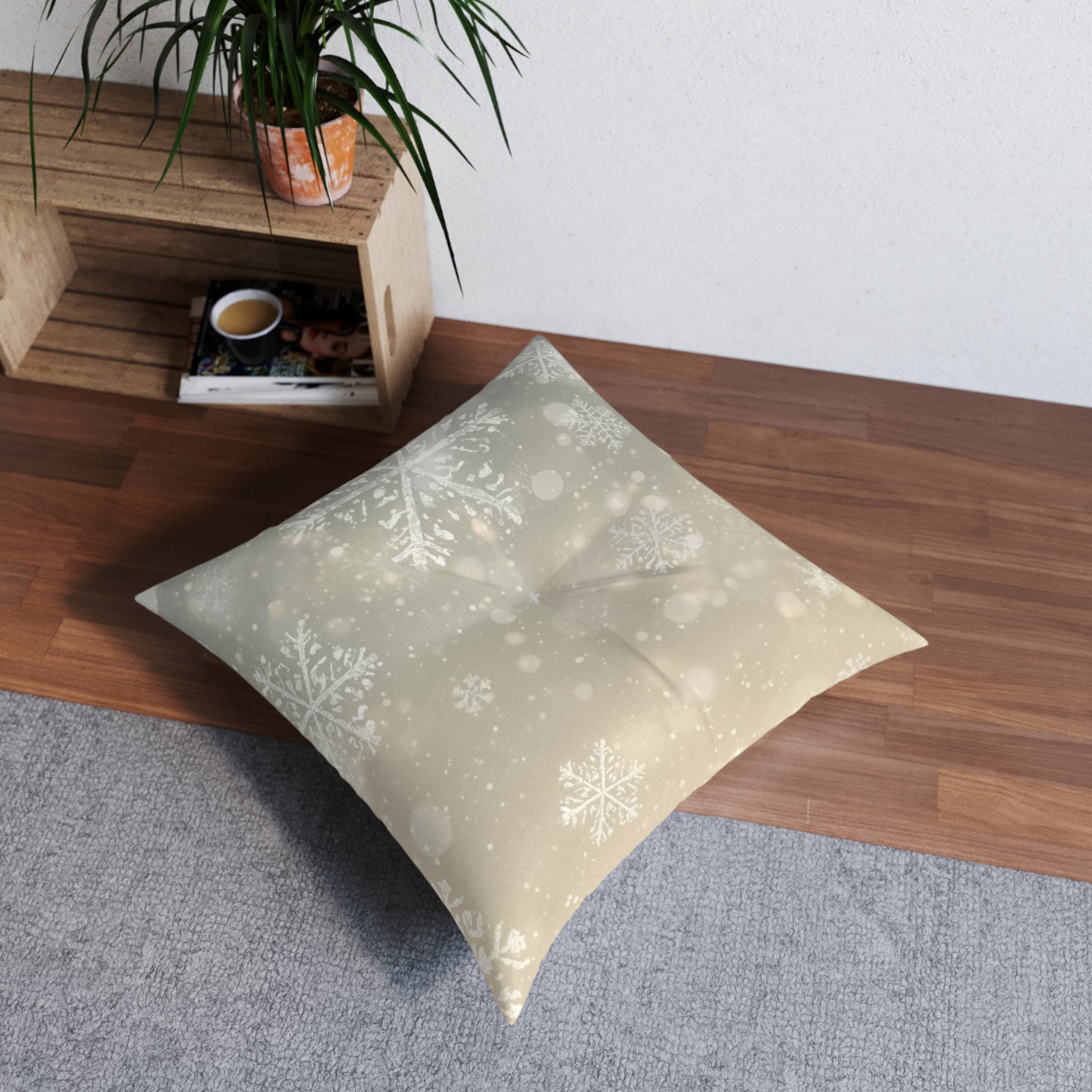 Winter Snowflake Tufted Floor Pillow — Cozy Holiday Decor