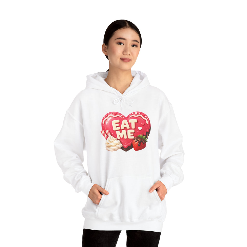 Eat Me Heart Graphic Hoodie — Strawberry Cream Dessert Design