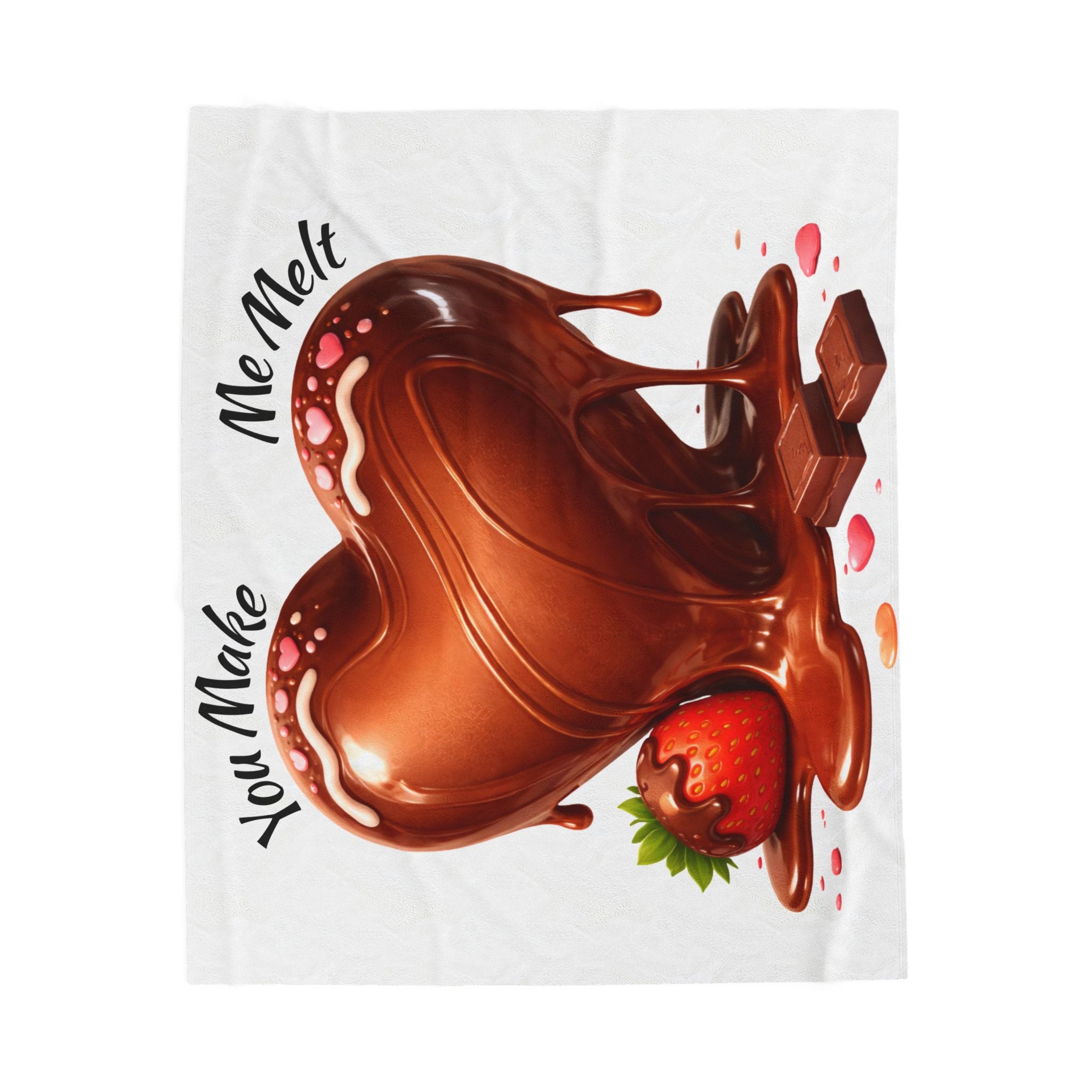 You Make Me Melt Chocolate Heart & Strawberry Velveteen Plush Blanket — Valentine’s Throw