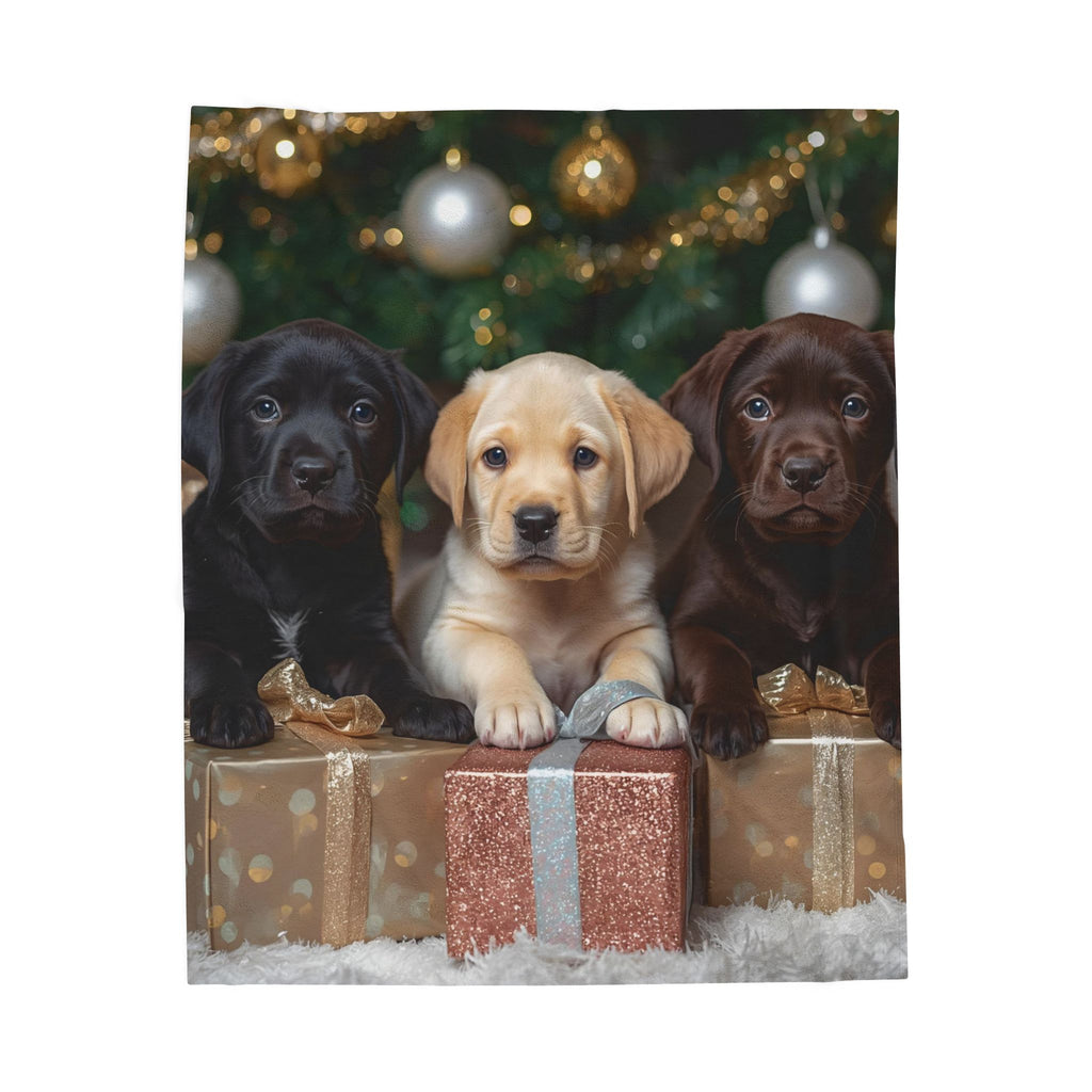 Christmas Labrador Puppies Velveteen Plush Blanket – Cozy Holiday Throw