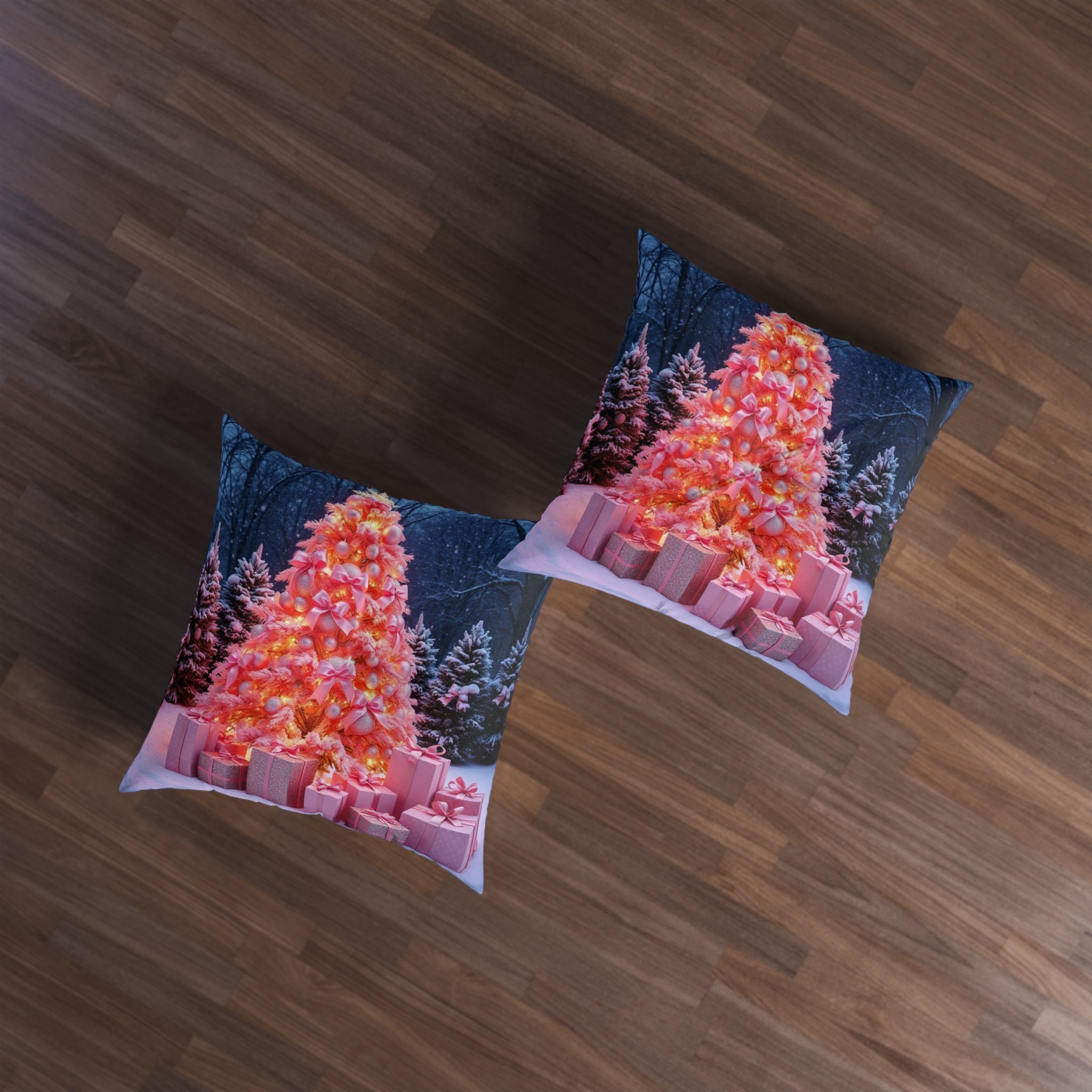 Pink Christmas Tree Floor Pillow — Festive Holiday Decorative Cushion