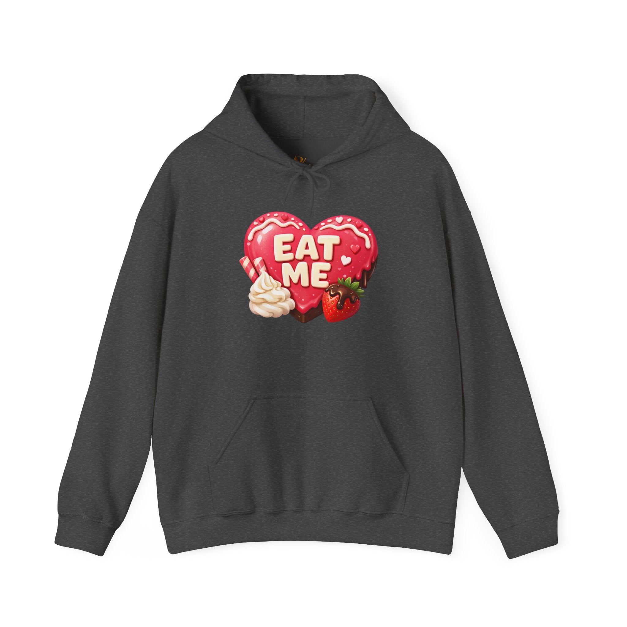 Eat Me Heart Graphic Hoodie — Strawberry Cream Dessert Design