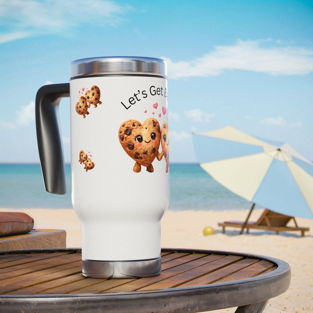 Let's Get Baked 14oz Stainless Steel Travel Mug — Heart Cookie Coffee Tumbler with Handle