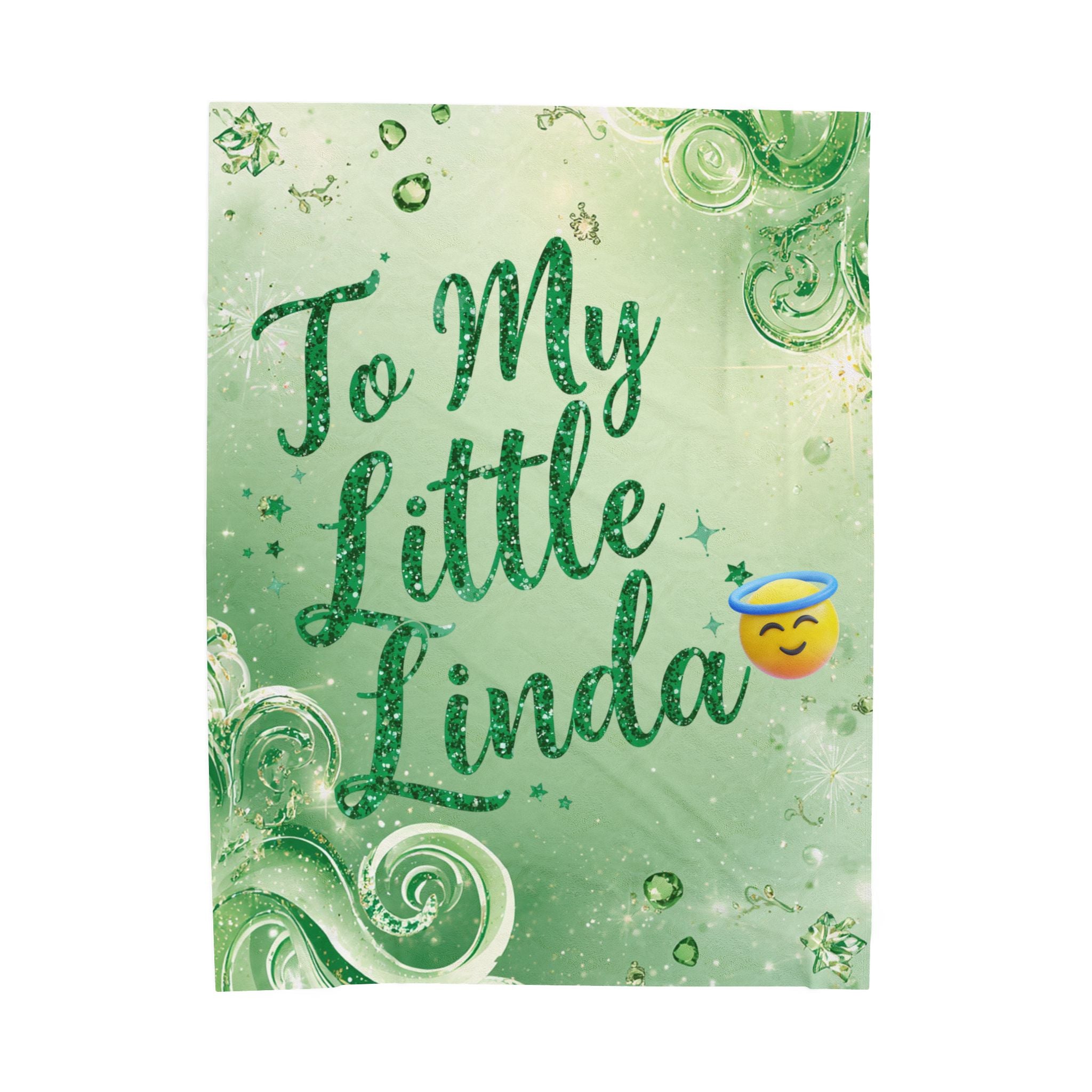 Plush Blanket — "To My Little Linda" Green Angelic Velveteen Throw