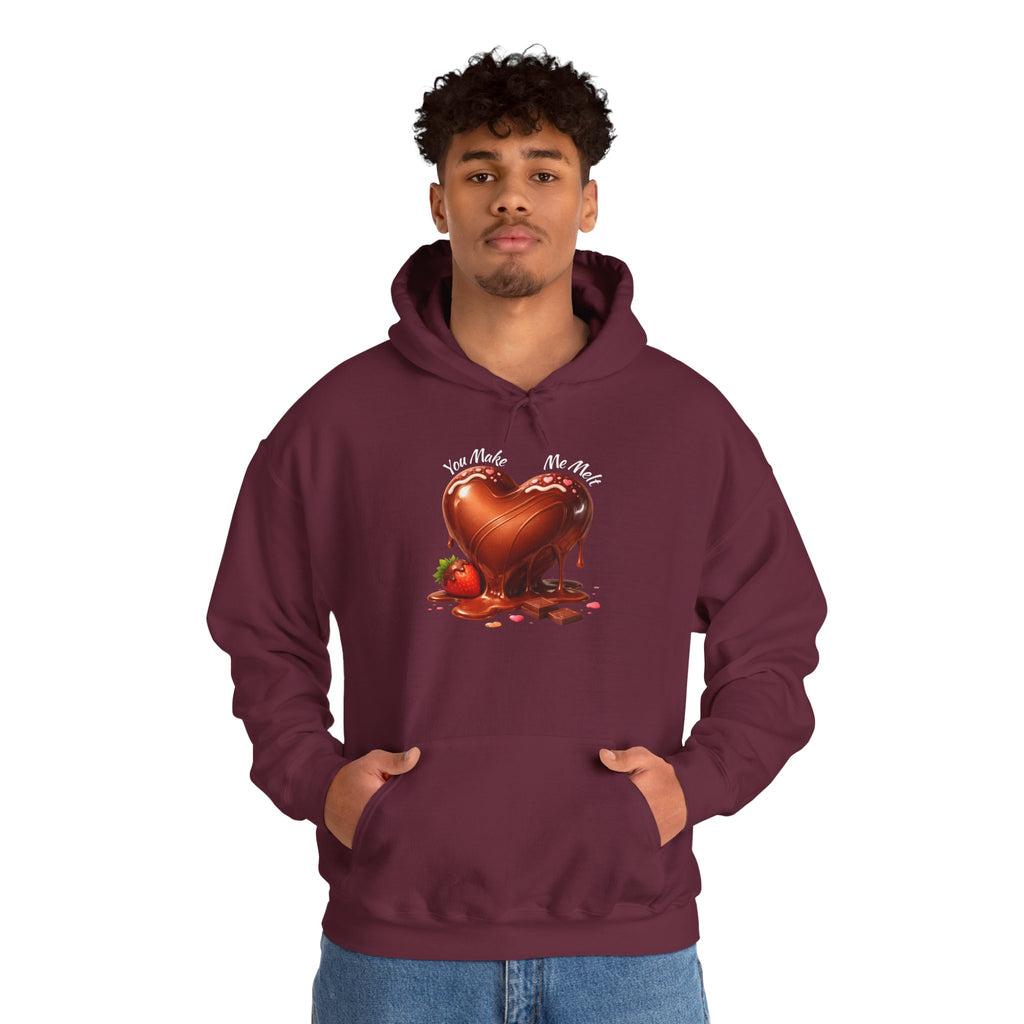 Chocolate-Dipped Heart Hoodie — Romantic Strawberry Valentine Sweatshirt