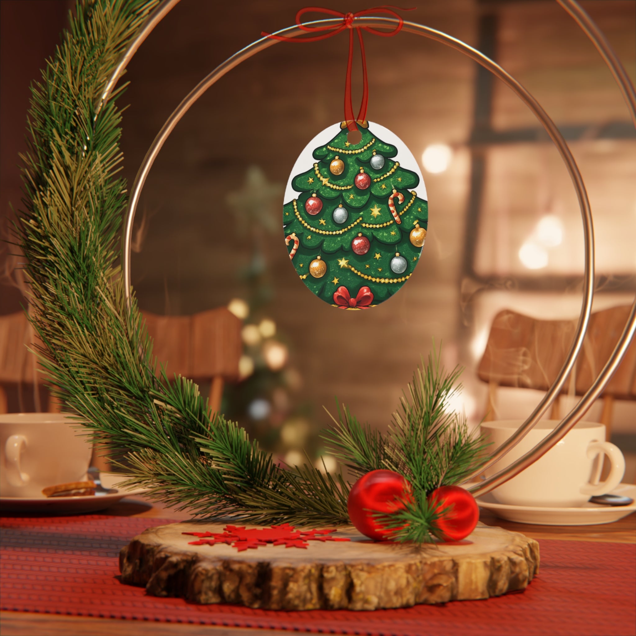 Bell Metal Ornament – Festive Christmas Tree Design with Baubles & Candy Canes