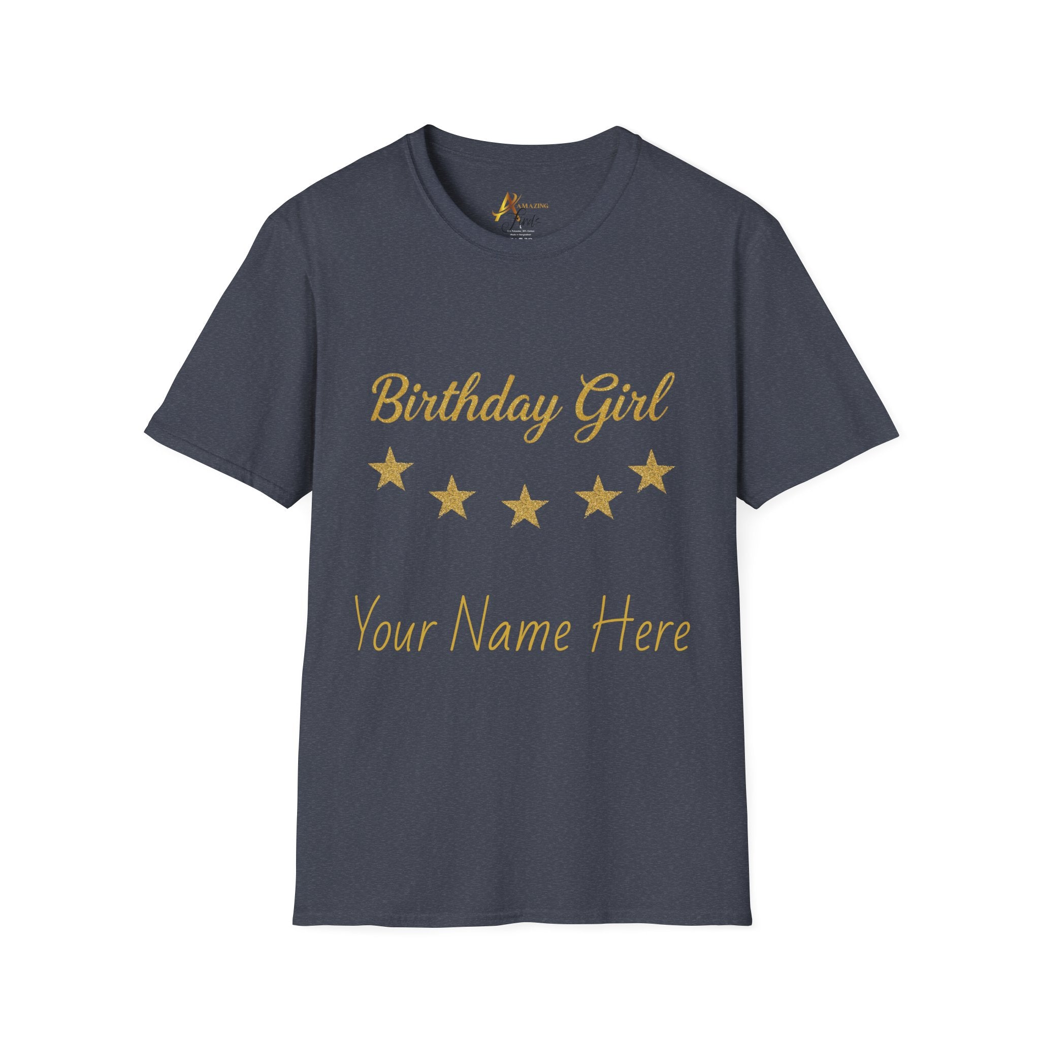 Birthday Girl T‑Shirt — Personalized 'Your Name Here' Gold Stars Tee