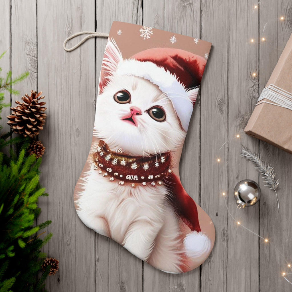 Cute Kitten Santa Stocking — Christmas Cat Holiday Stocking