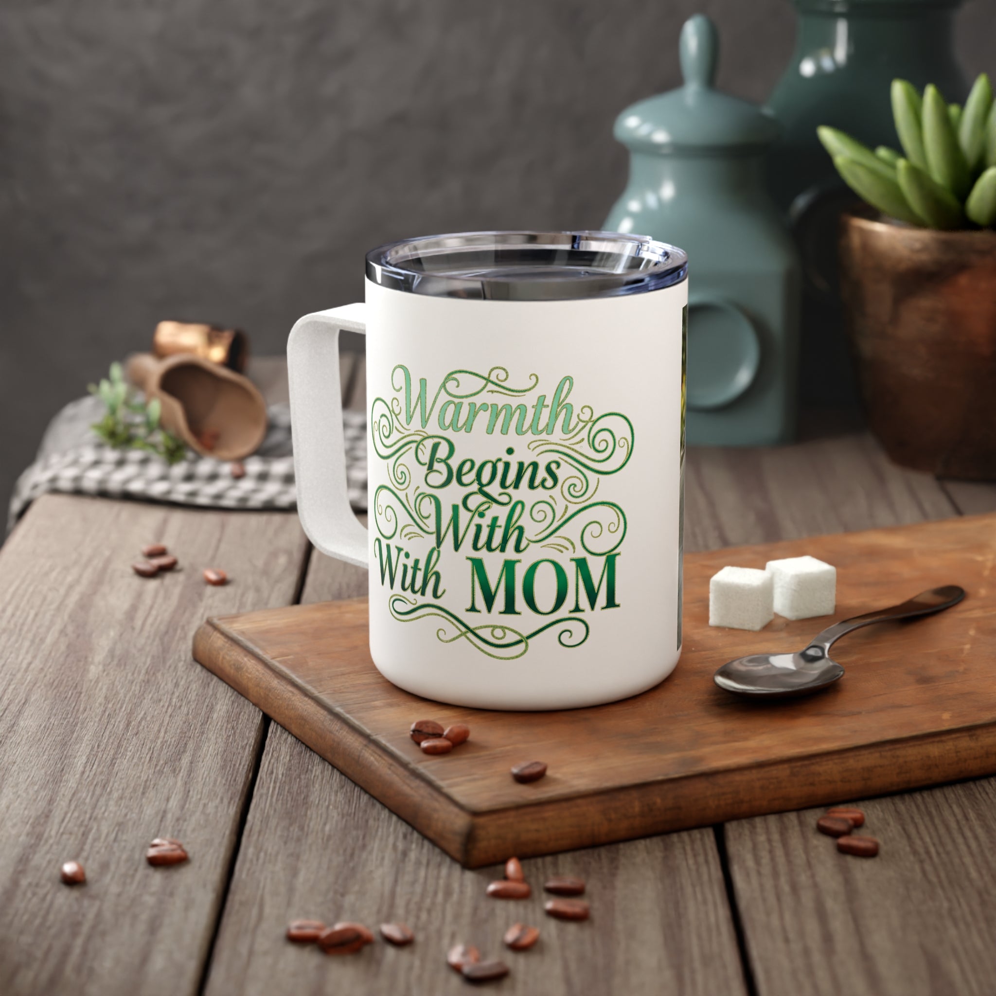 Photo Collage 10oz Insulated Coffee Mug — "Warmth Begins With Mom"