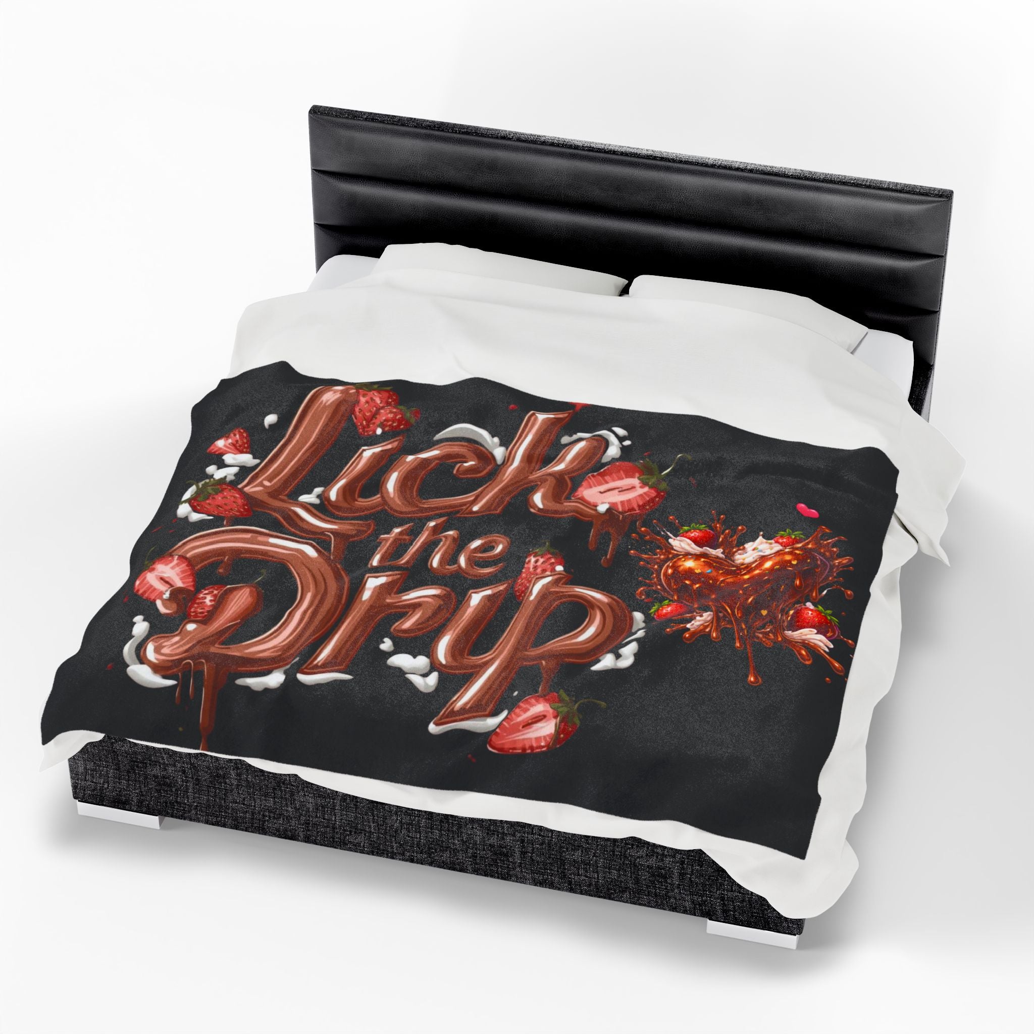 Lick the Drip Velveteen Plush Blanket | strawberry chocolate drip typography