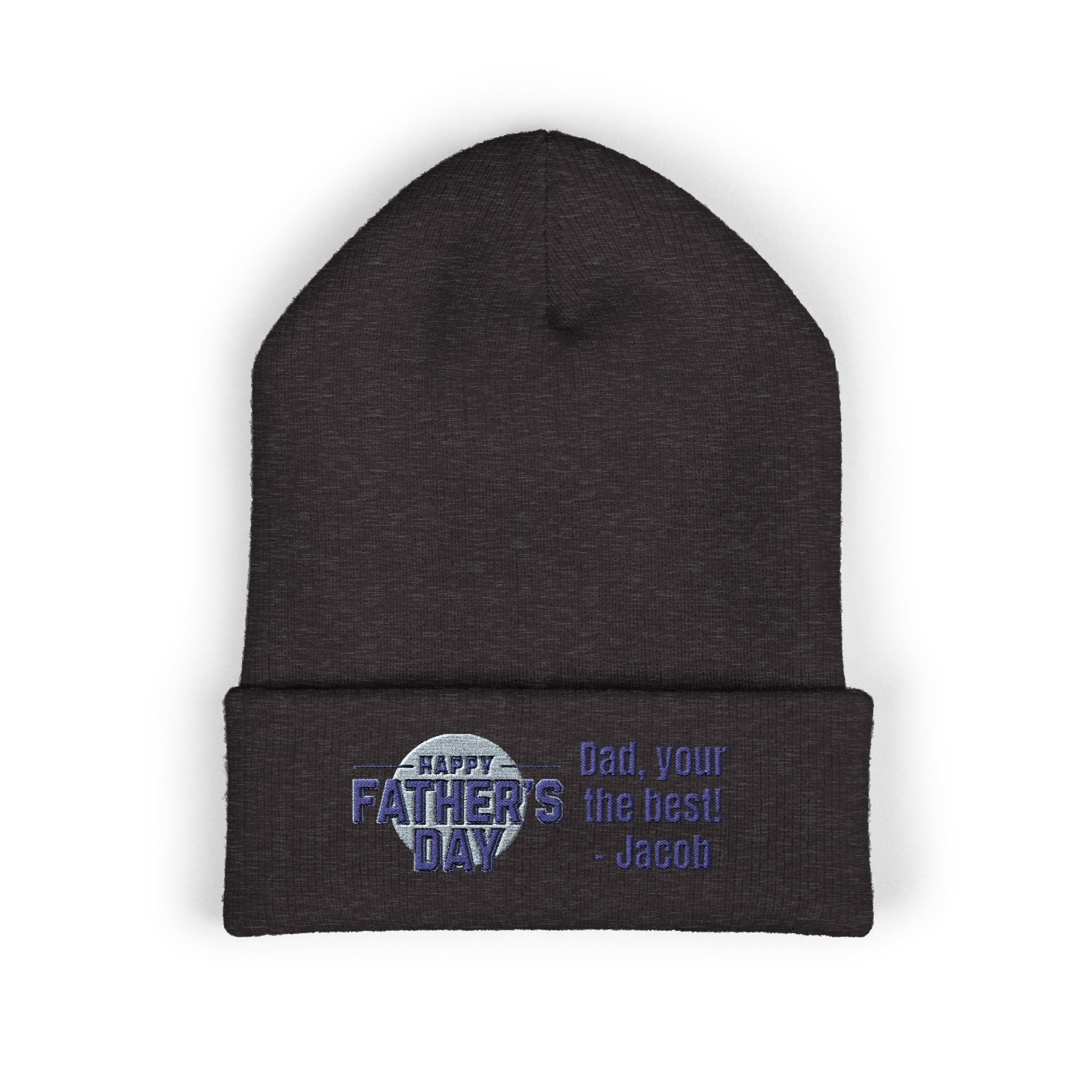 Embroidered "Happy Father's Day" Cuffed Beanie — Personalized Dad Gift