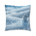 Snowy Scene Floor Pillow — Winter Snowman Square Tufted Cushion