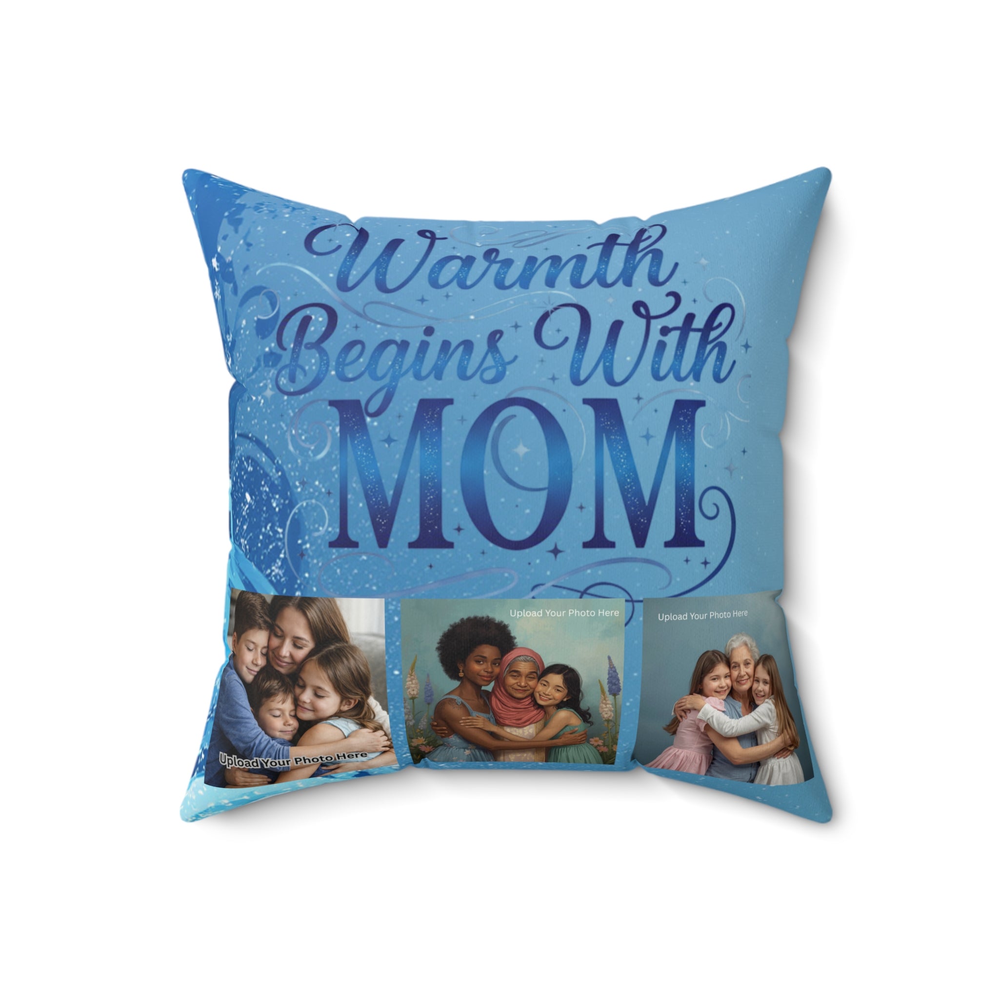 Warmth Begins With Mom Faux Suede Pillow — Personalized Photo Mother's Day Gift