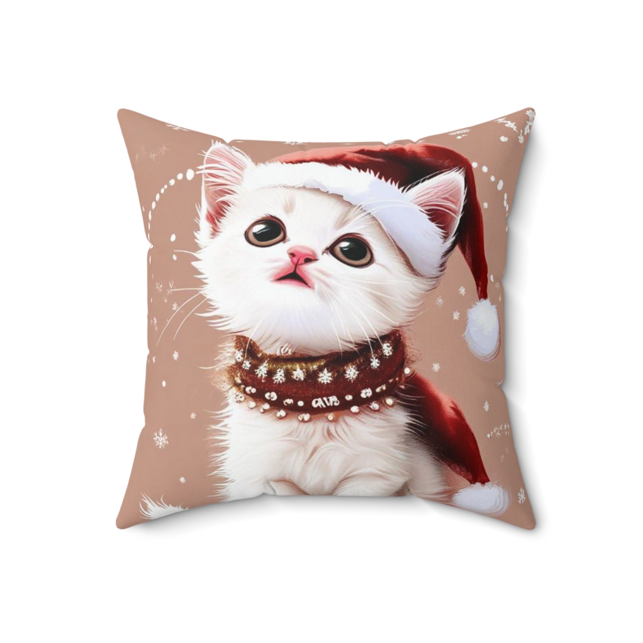 Christmas Kitten Throw Pillow — Cute Cat in Santa Hat Holiday Decor