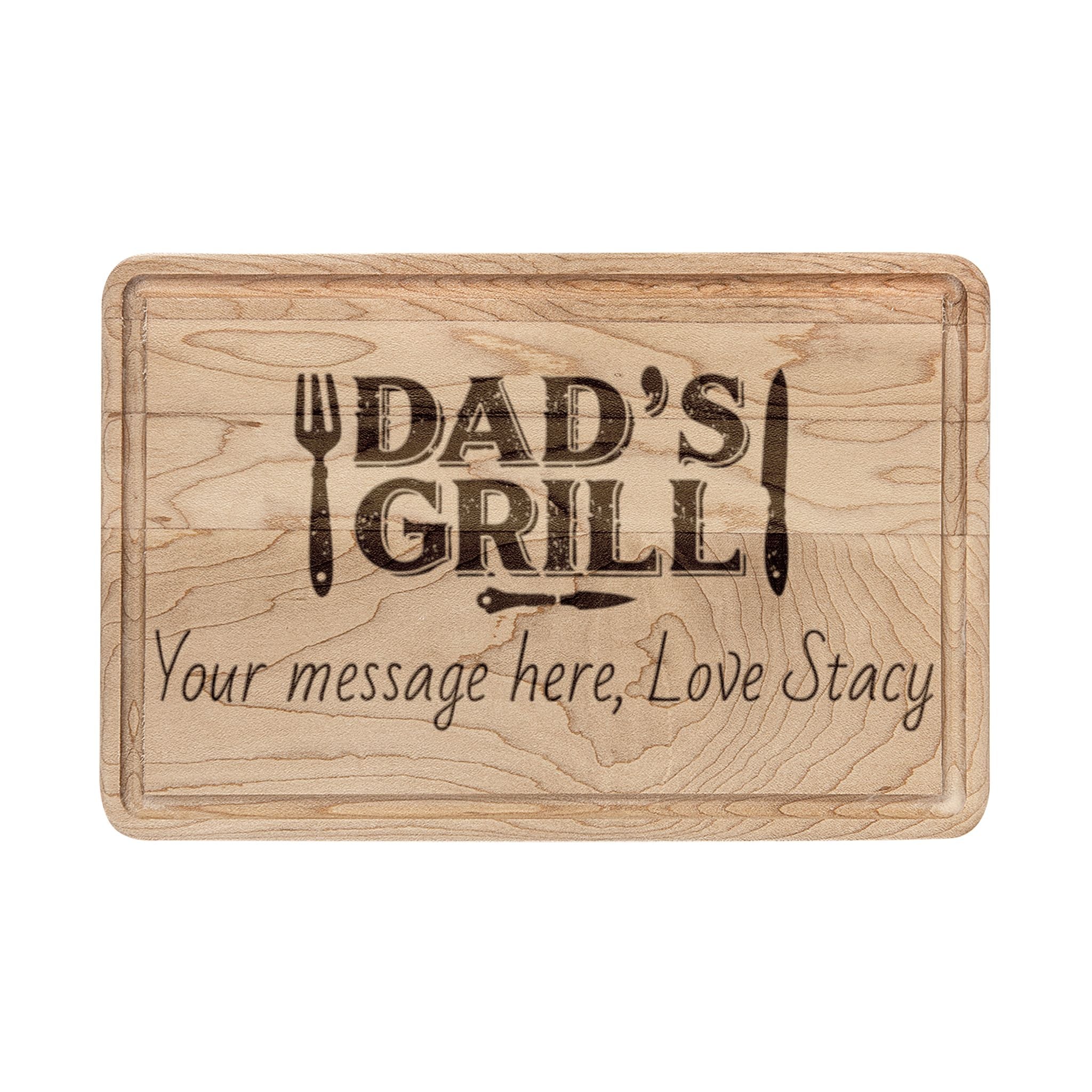 Engraved 'Dad's Grill' Wooden Cutting Board – Personalized BBQ Gift