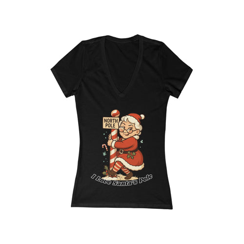 Adult Themed Mrs. Clause V-Neck Tee — 'I Love Santa's Pole' Christmas Attire