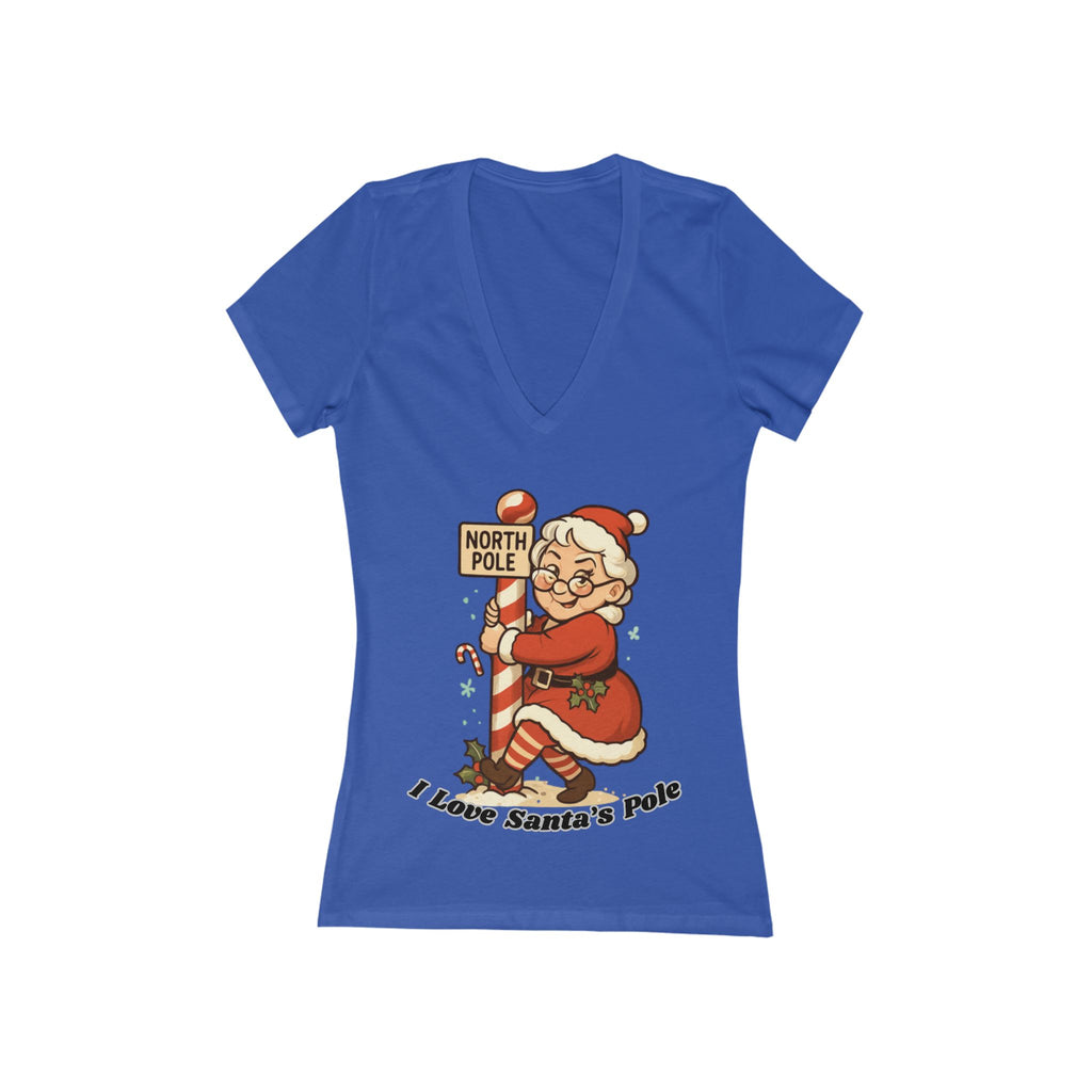 Adult Themed Mrs. Clause V-Neck Tee — 'I Love Santa's Pole' Christmas Attire