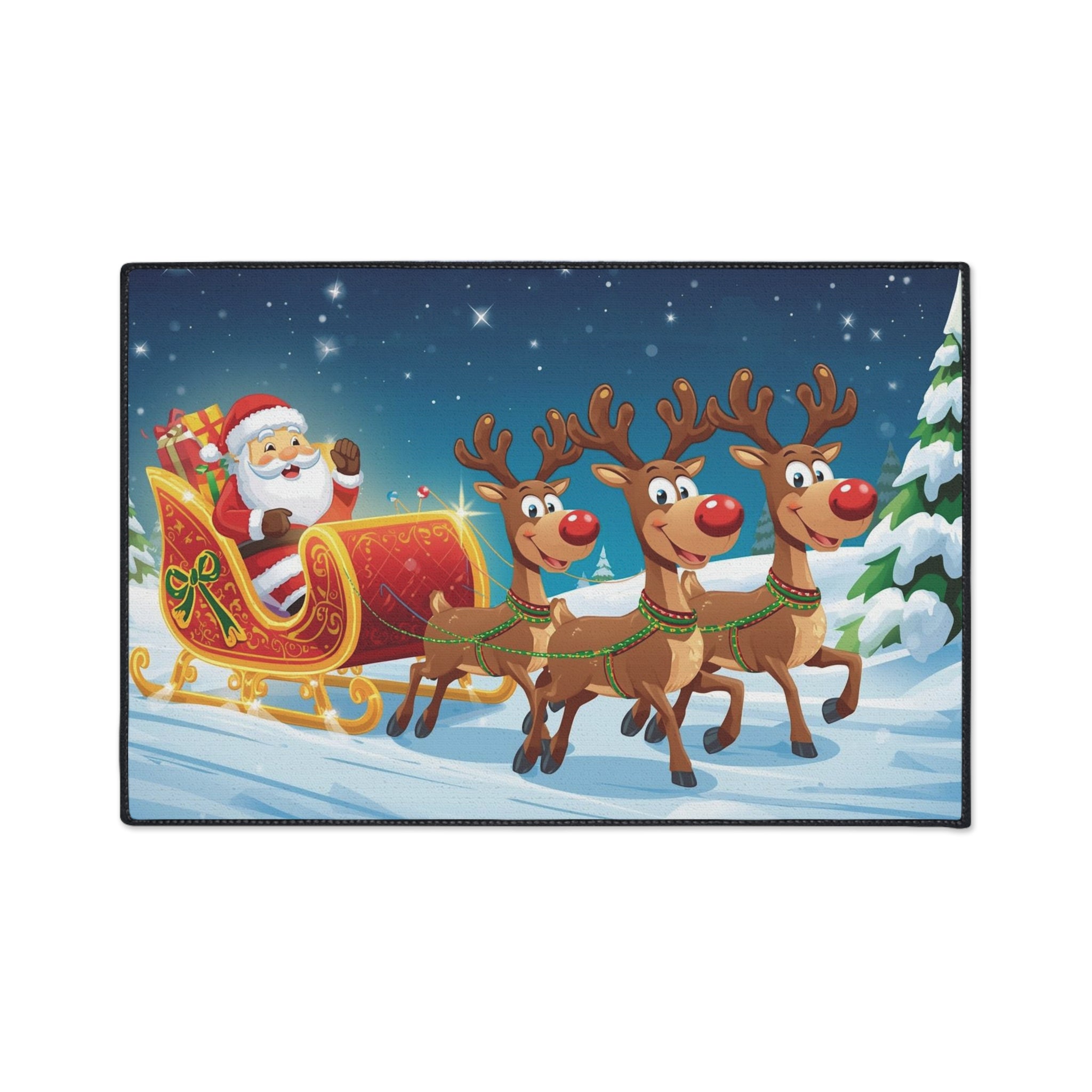 Christmas Santa Sleigh Floor Mat — Holiday Reindeer Doormat