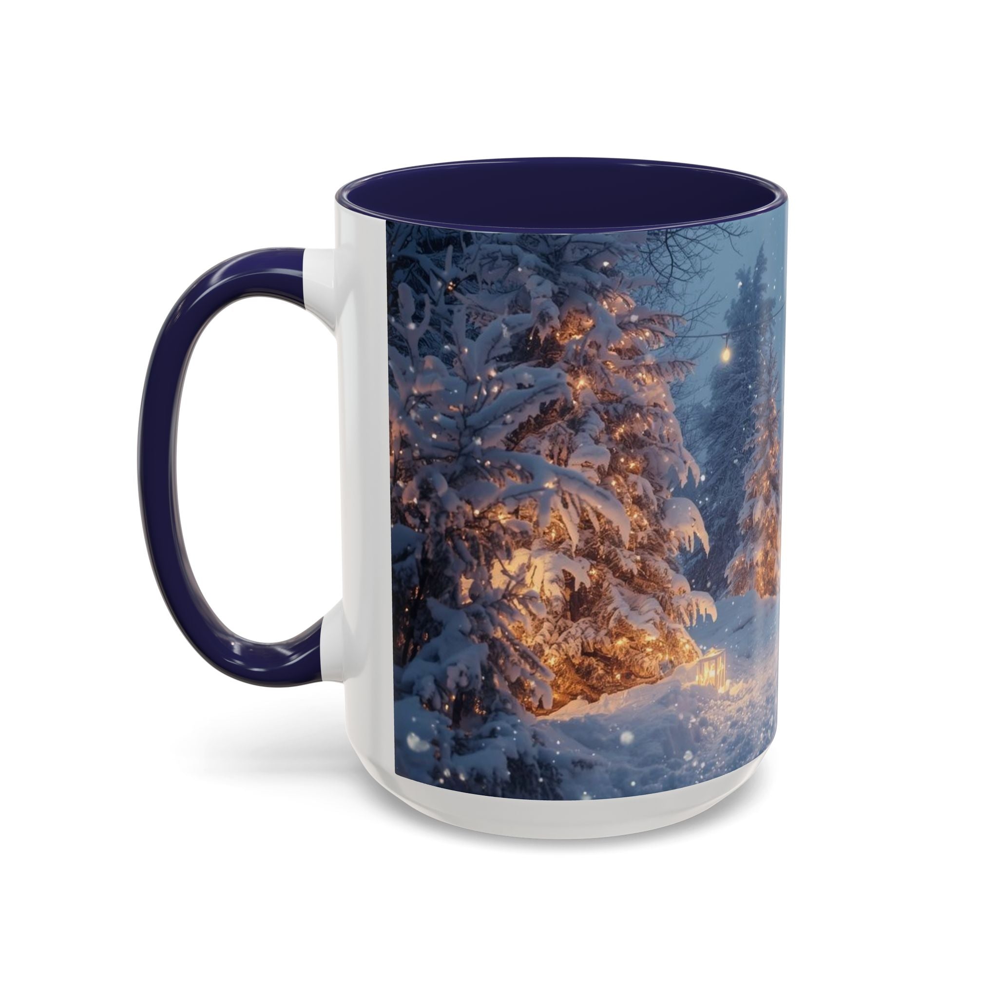 Winter Cabin Snowy Forest Accent Coffee Mug — Cozy Holiday Snow Scene (11/15oz)