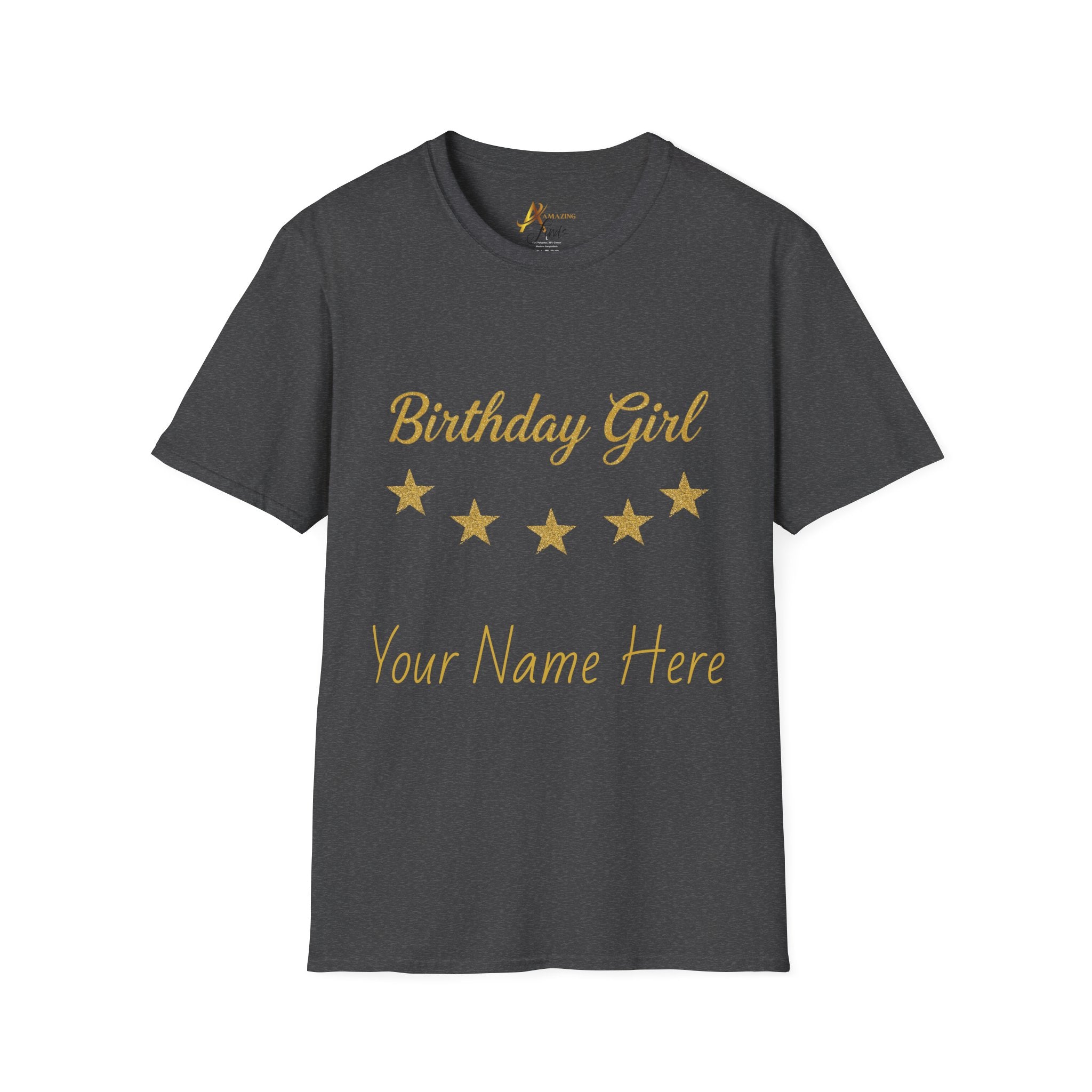Birthday Girl T‑Shirt — Personalized 'Your Name Here' Gold Stars Tee