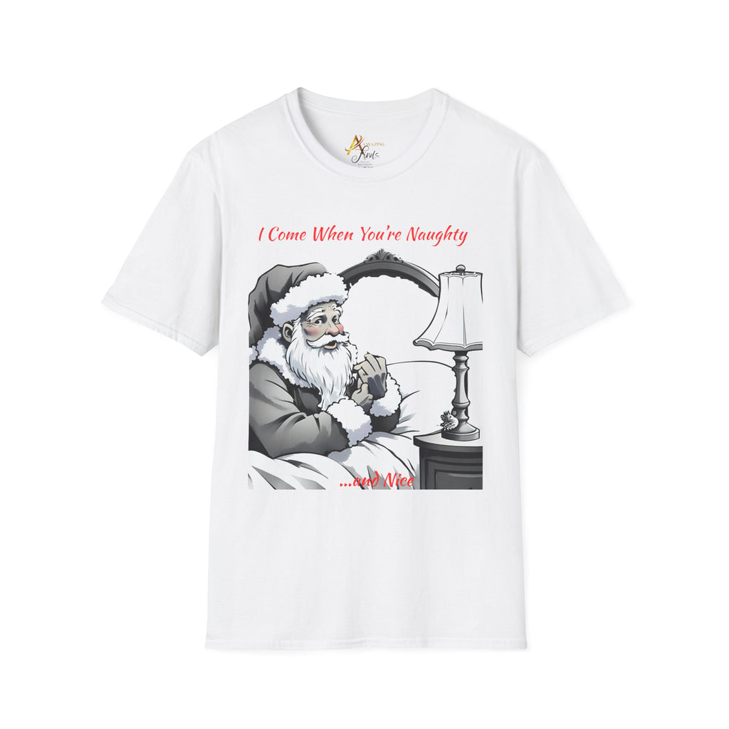Adult Themed Santa In Bed T-Shirt – 'I Come When You’re Naughty' Christmas Attire