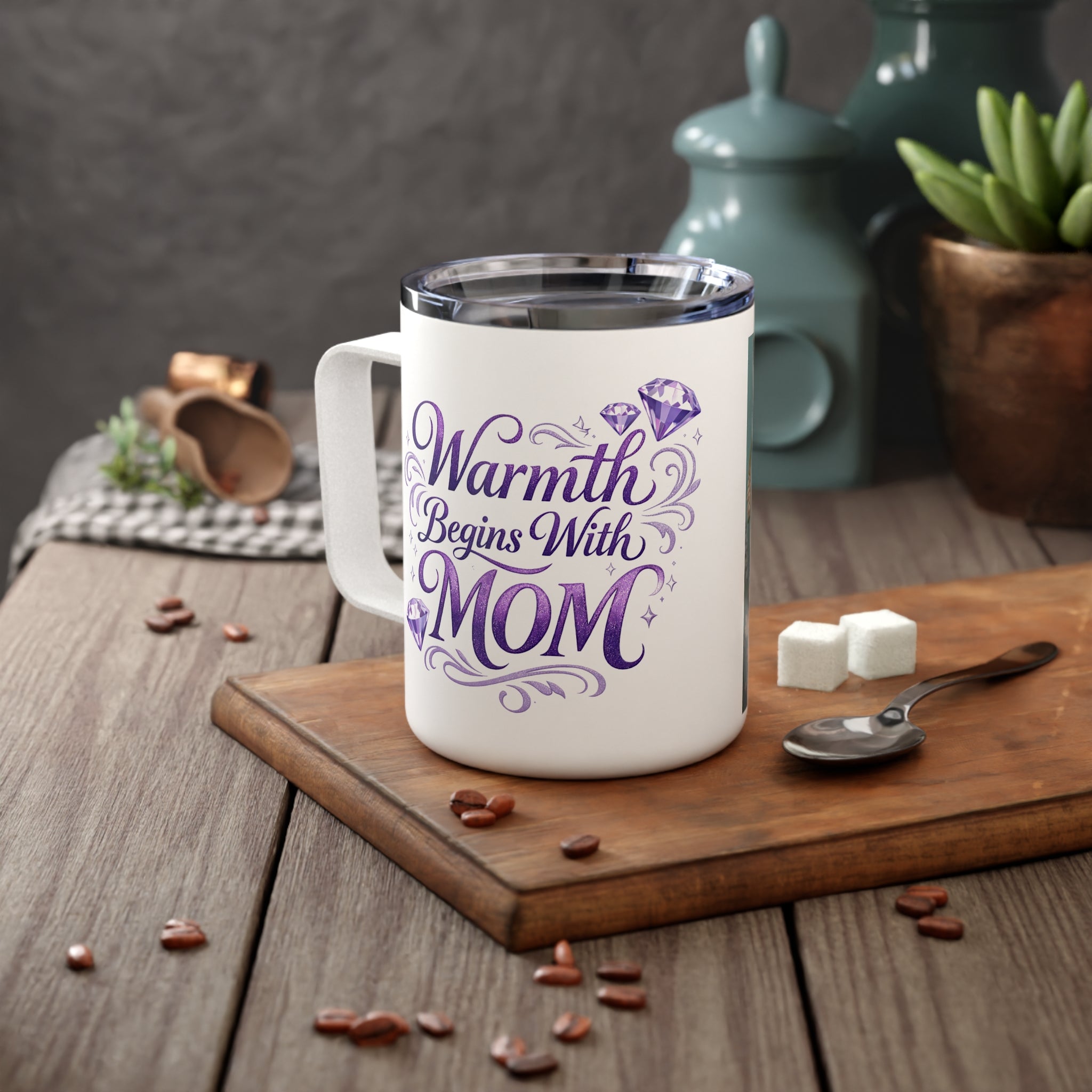 10oz Insulated Coffee Mug - "Smooth With Mom" Floral Portrait Design